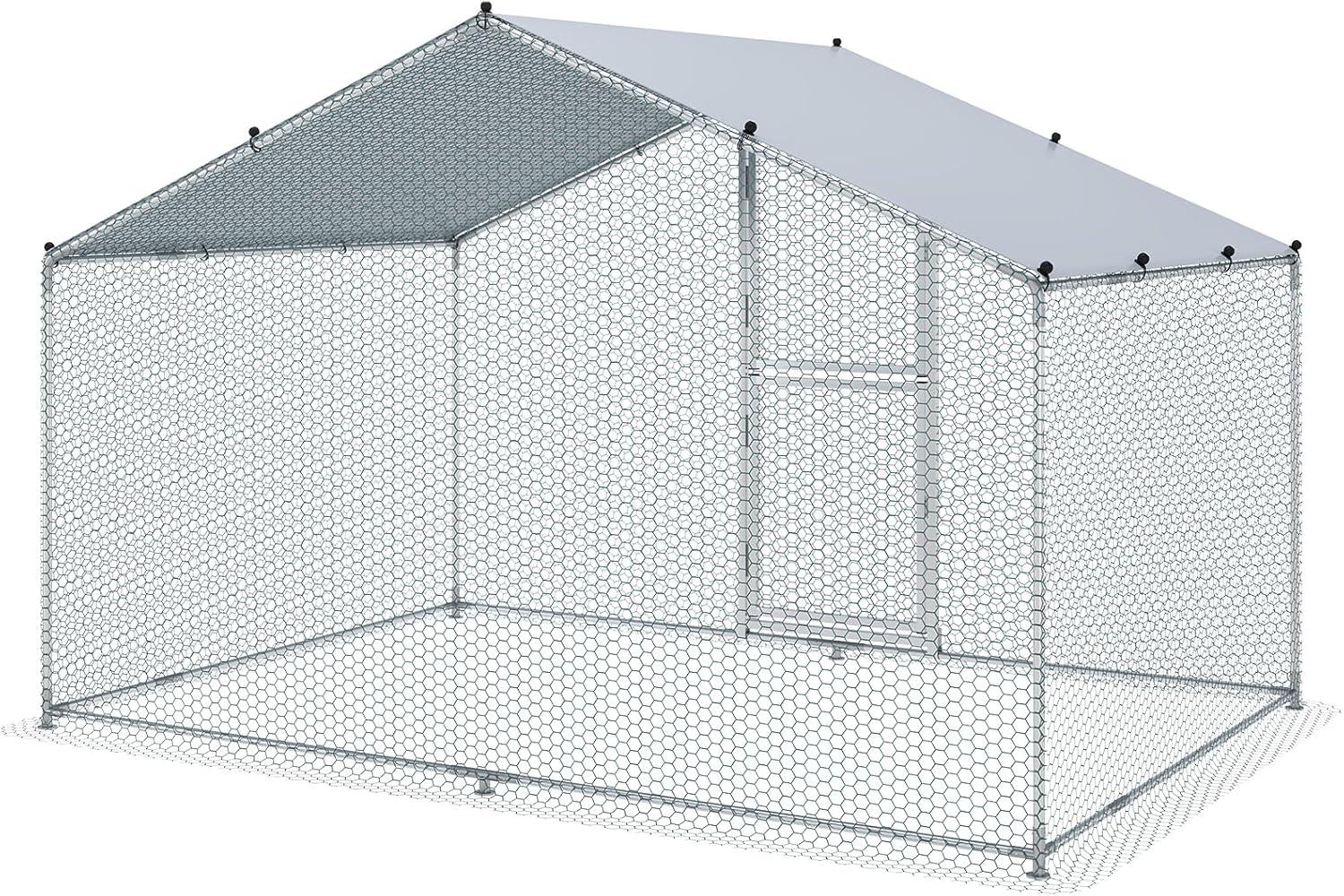 VEVOR Large Metal Chicken Coop with Run Walkin Chicken Coop for Yard with Waterproof Cover 6.6 x 9.8 x 6.6 ft - Peaked Roof