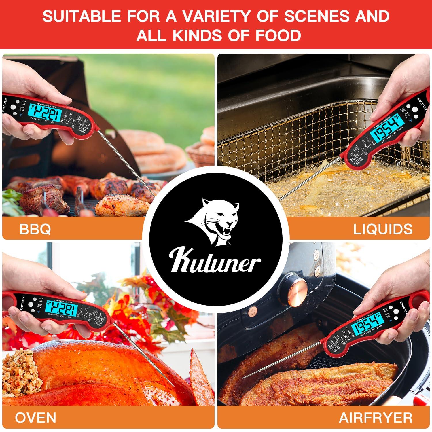 TP-01 Waterproof Digital Instant Read Meat Thermometer with 4.6 Folding Probe Backlight Calibration Function for Cooking Food Candy, BBQ Grill, Liquids,Beef(Black)