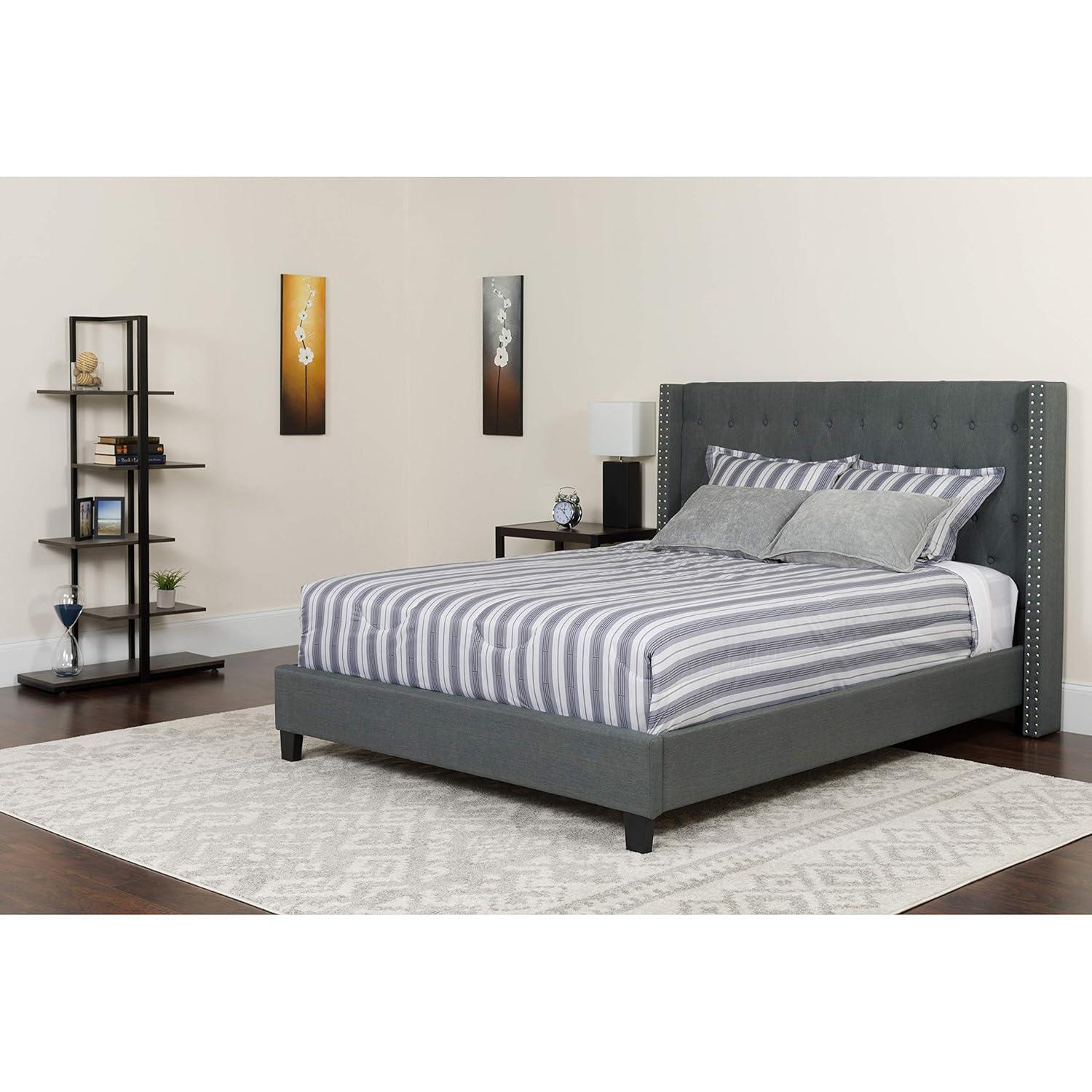 Flash Furniture Riverdale Full Size Tufted Upholstered Platform Bed in Black Fabric