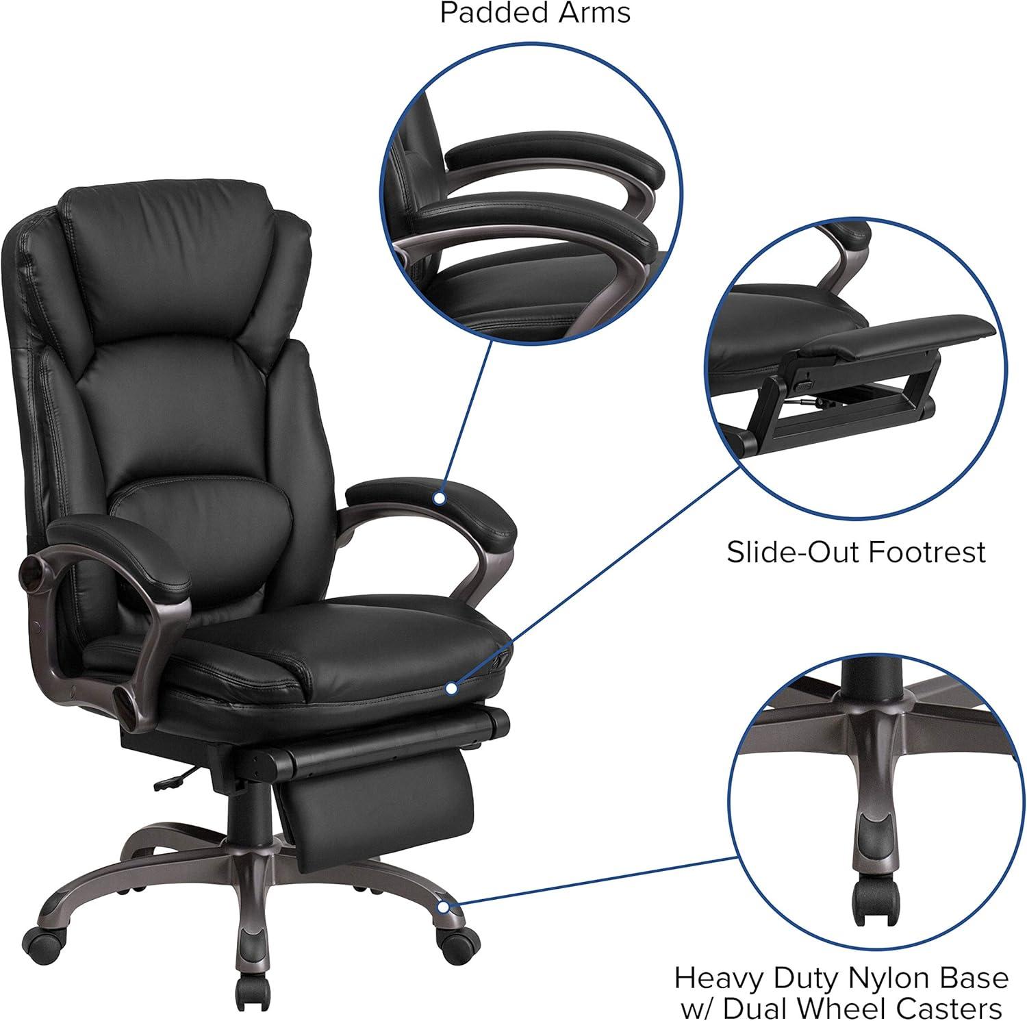 Flash Furniture High Back Black LeatherSoft Executive Reclining Ergonomic Swivel Office Chair with Outer Lumbar Cushion and Arms