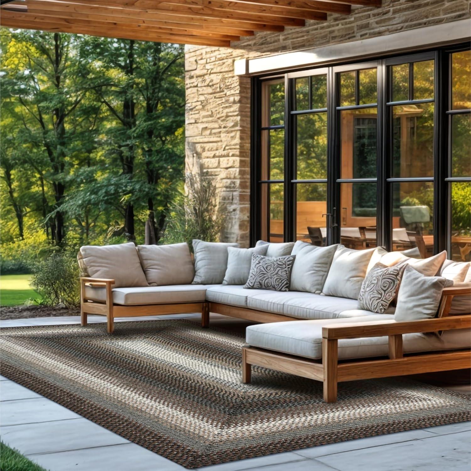 Homespice Midnight Moon Washable 8x10' Rug for Living Room, Bedroom Rug and Dining Room, Indoor-Outdoor Patio Rug Pet Friendly. Decor Style- Farmhouse Rug, Rustic, Country, Black Braided Rug