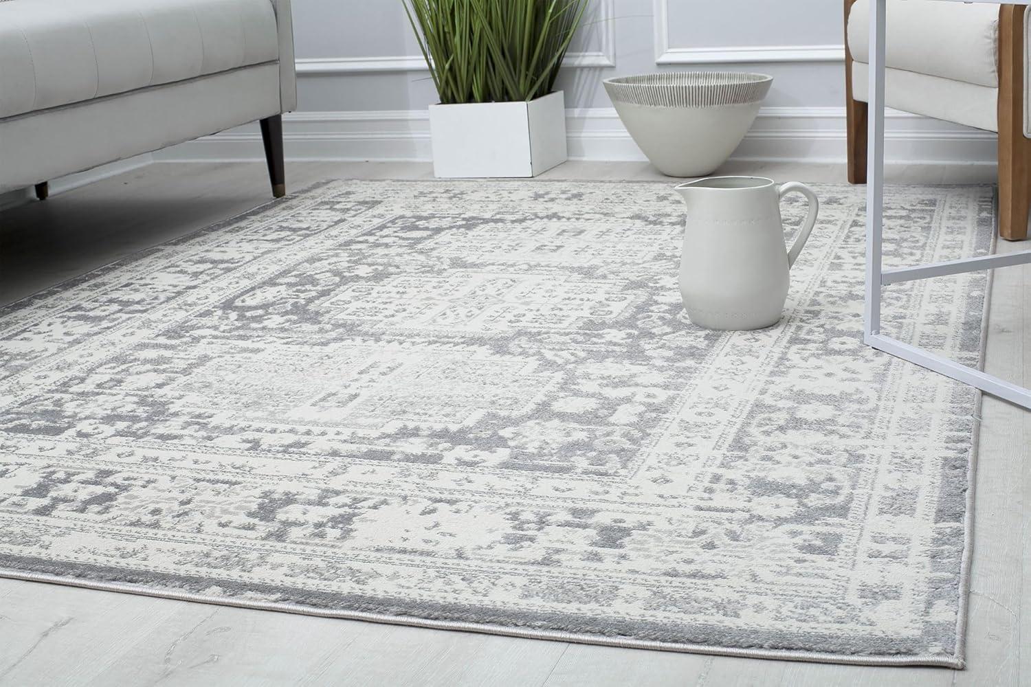 Sundara Elegance 2'6"x8' Vintage Transitional Gray Synthetic Area Rug