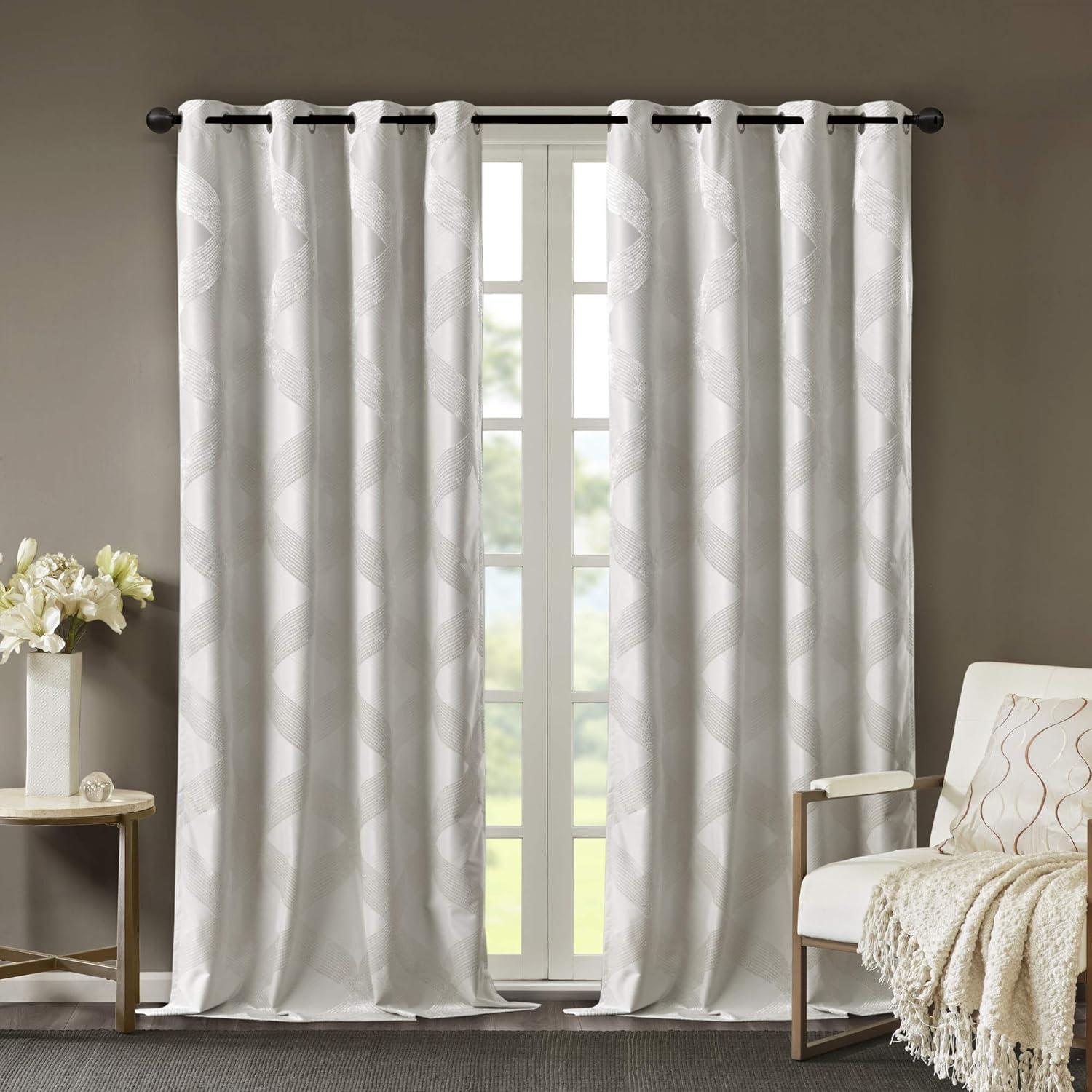 Madison Park Bentley Ogee Knitted Jacquard Geometric Total Blackout Single Curtain Panel