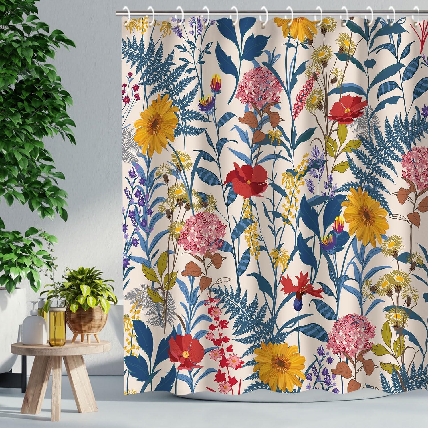 Colorful Floral Polyester Shower Curtain with Liner, 72'' x 72''