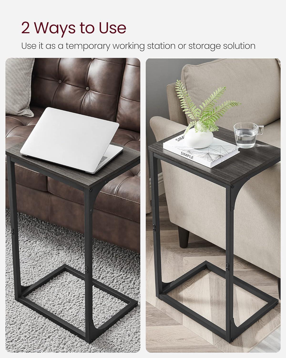 Ebonized Oak and Black Metal C-Shaped Side Table Set