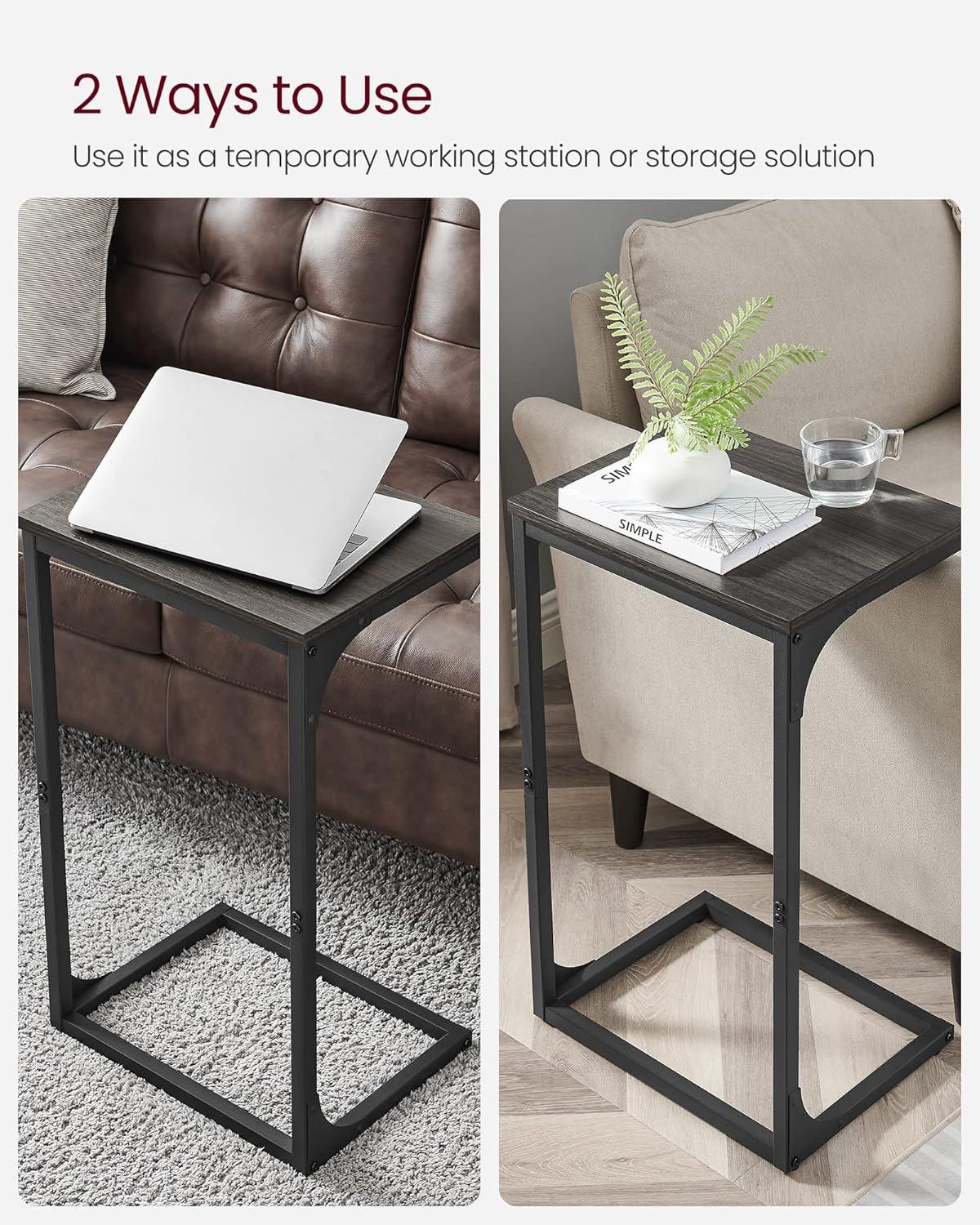 VASAGLE C-Shaped End Table, Side Table for Sofa, Couch Table with Metal Frame, Small TV Tray Table for Living Room, Bedroom, Ebonized Oak Finish and Black