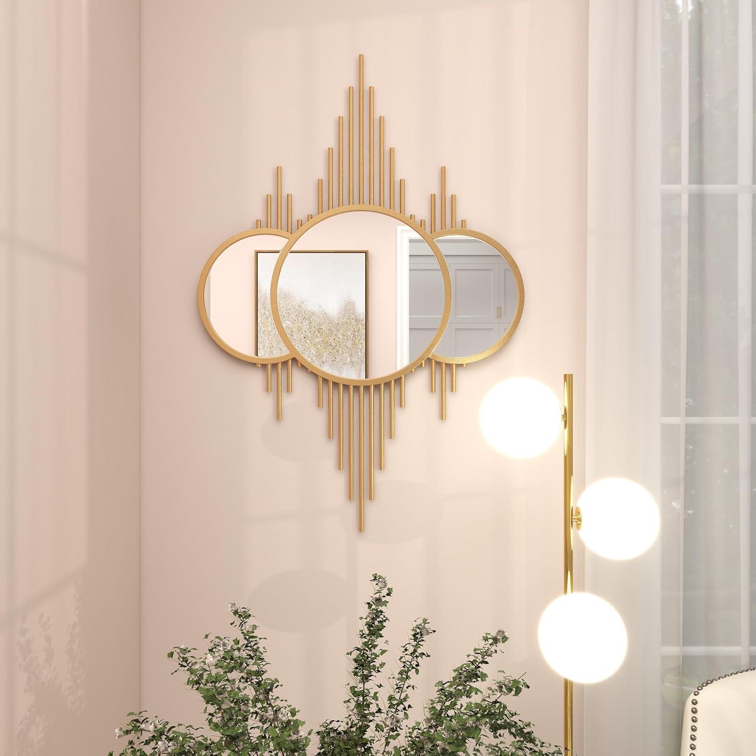 CosmoLiving by Cosmopolitan 3 Overlapping Round Gold Metal, Glamorous and Contemporary Wall Mirror, 27"W x 39"H