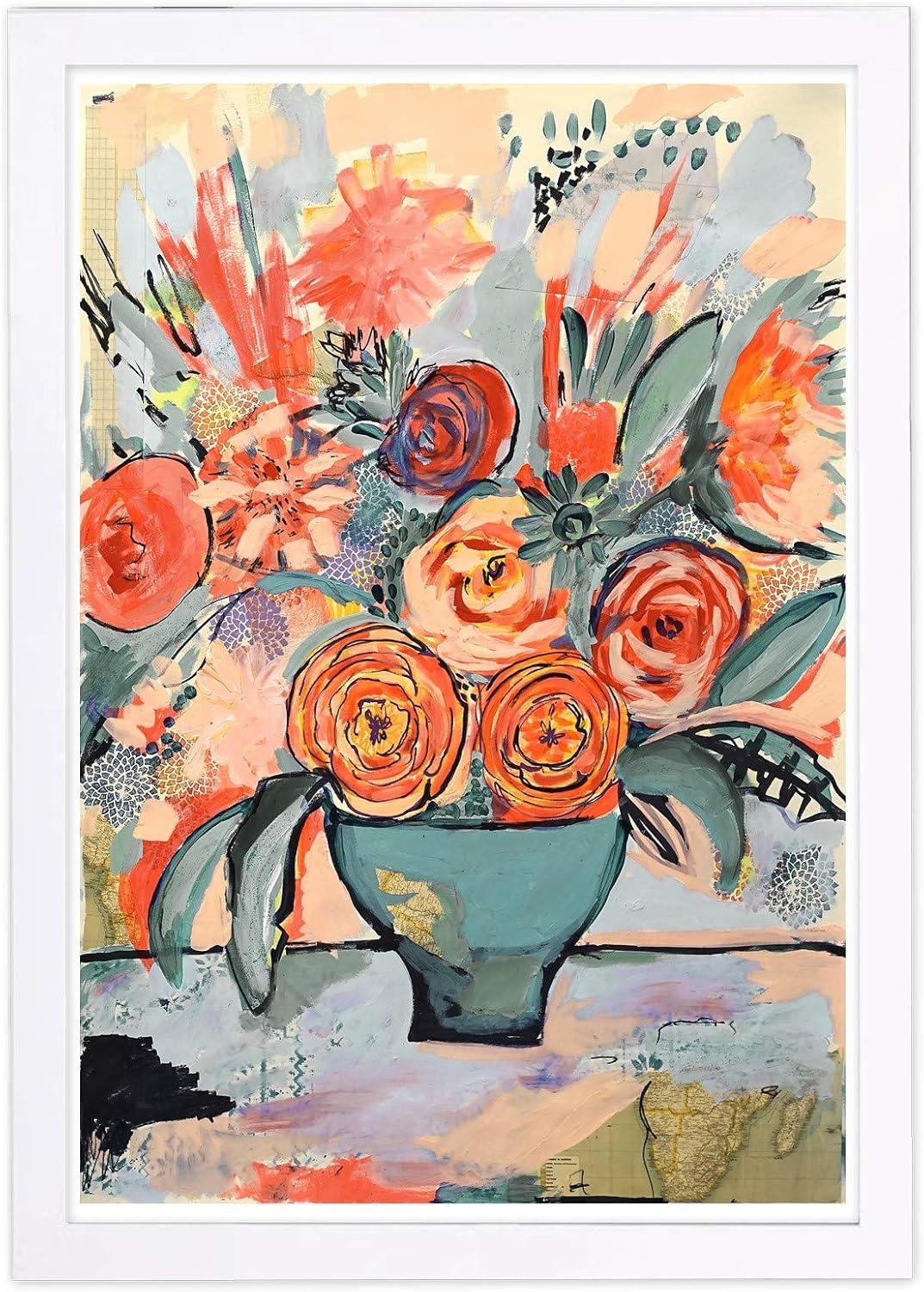 Viva La Vida Sunset Pink and Gray Floral Framed Wall Art, 13" x 19"