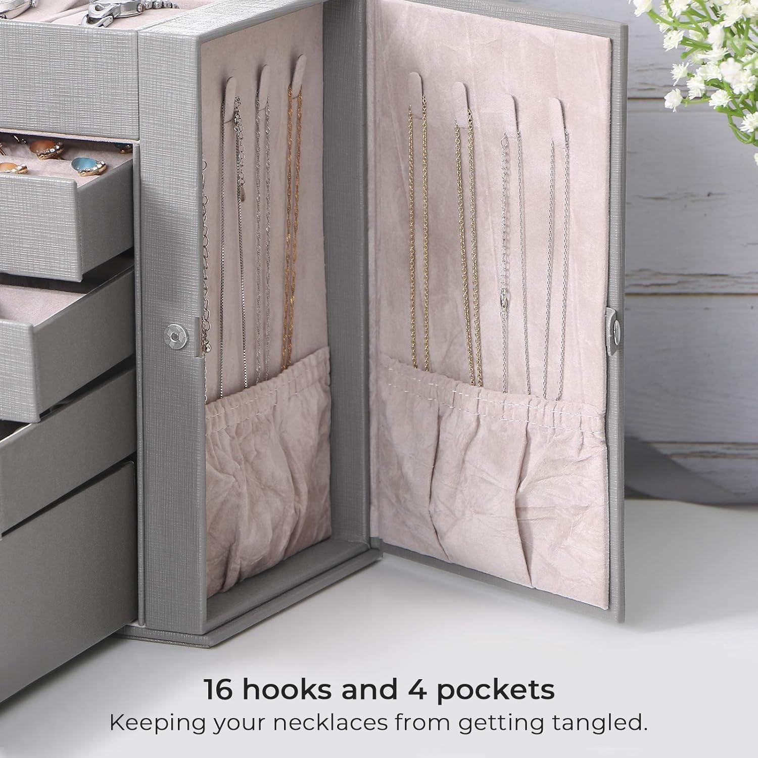ANWBROAD Jewelry Box 5 Tier Jewelry Storage Organizer Jewelry Case with 4 Drawers with Mirror Lockable Jewelry Boxes for Women Gift for Loved Ones for Your Jewelry Sturdy UJJB003H