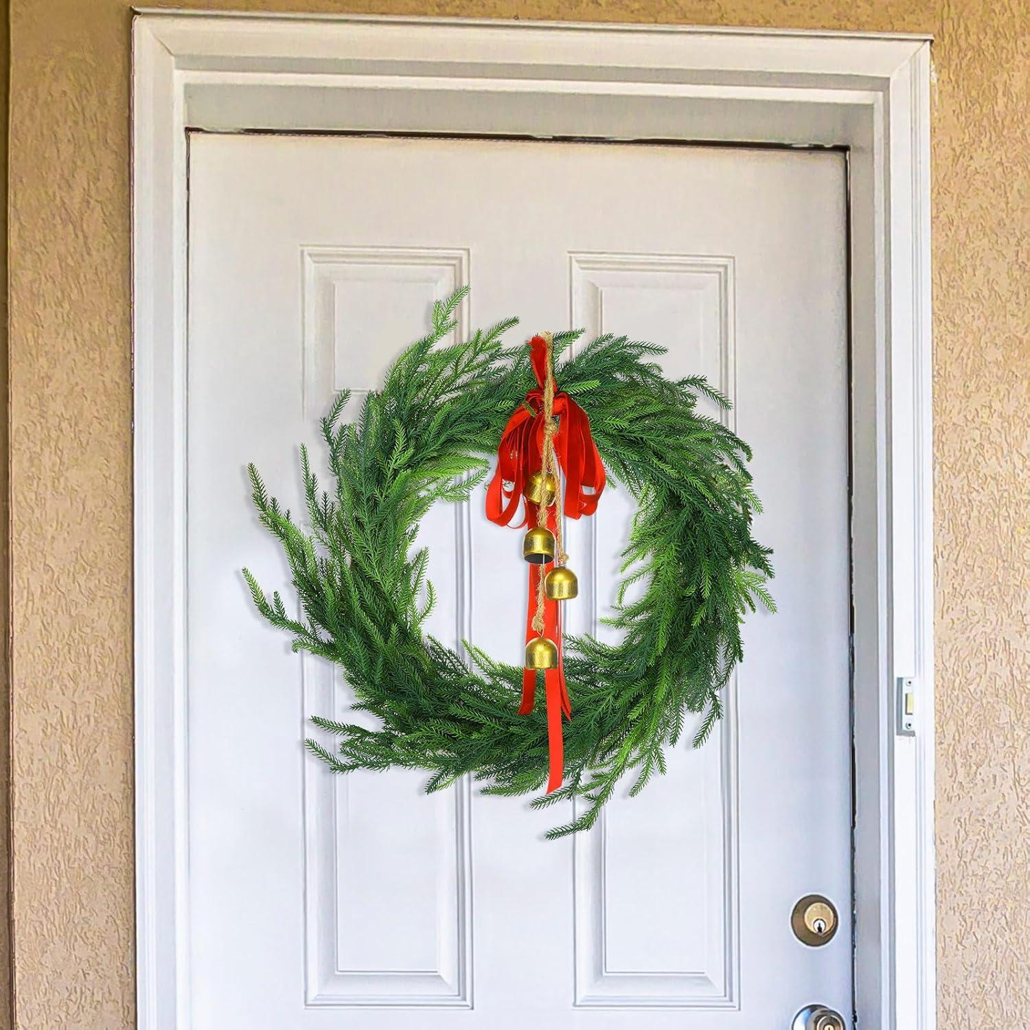 24" Pine Wreath for Front Door Artificial Christmas Wreath Green Faux Pine Wreath for Wall Windows Mantle Outdoor Christmas Decoration