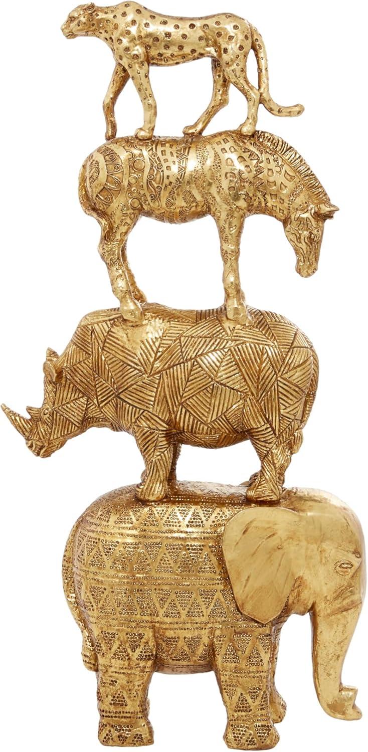 10" x 15" Gold Polystone Safari Animals Sculpture, by DecMode