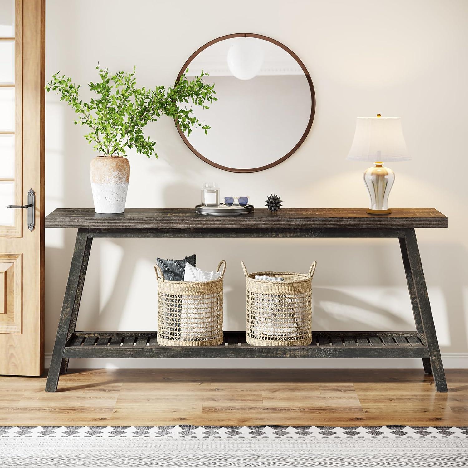 Tribesigns Farmhouse Console Entryway Table: 70.9 Inches Extra Long Console Table for Entryway, 2-Tier Narrow Wood Foyer Sofa Couch Table for Hallway, Entrance, Living Room, Dark Brown