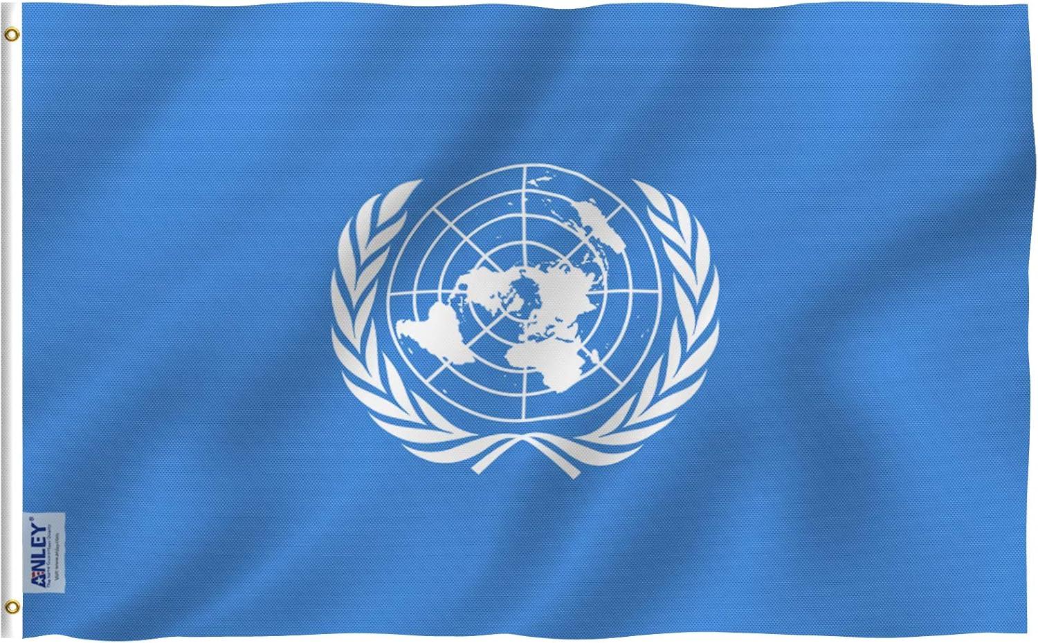 UN International Polyester Flag with Brass Grommets 3x5 Feet