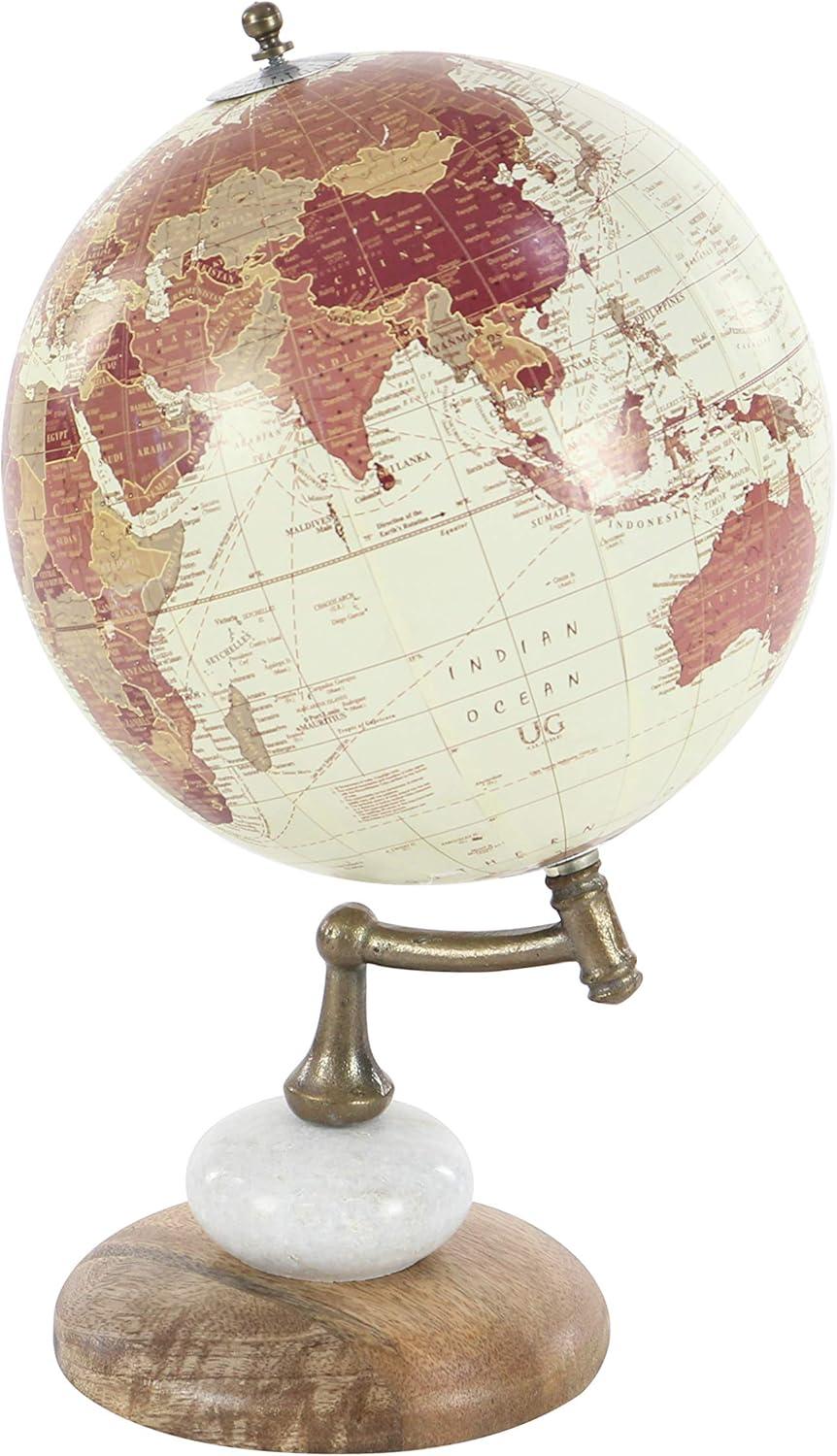 Cream and Gold Mango Wood Globe with Marble Base