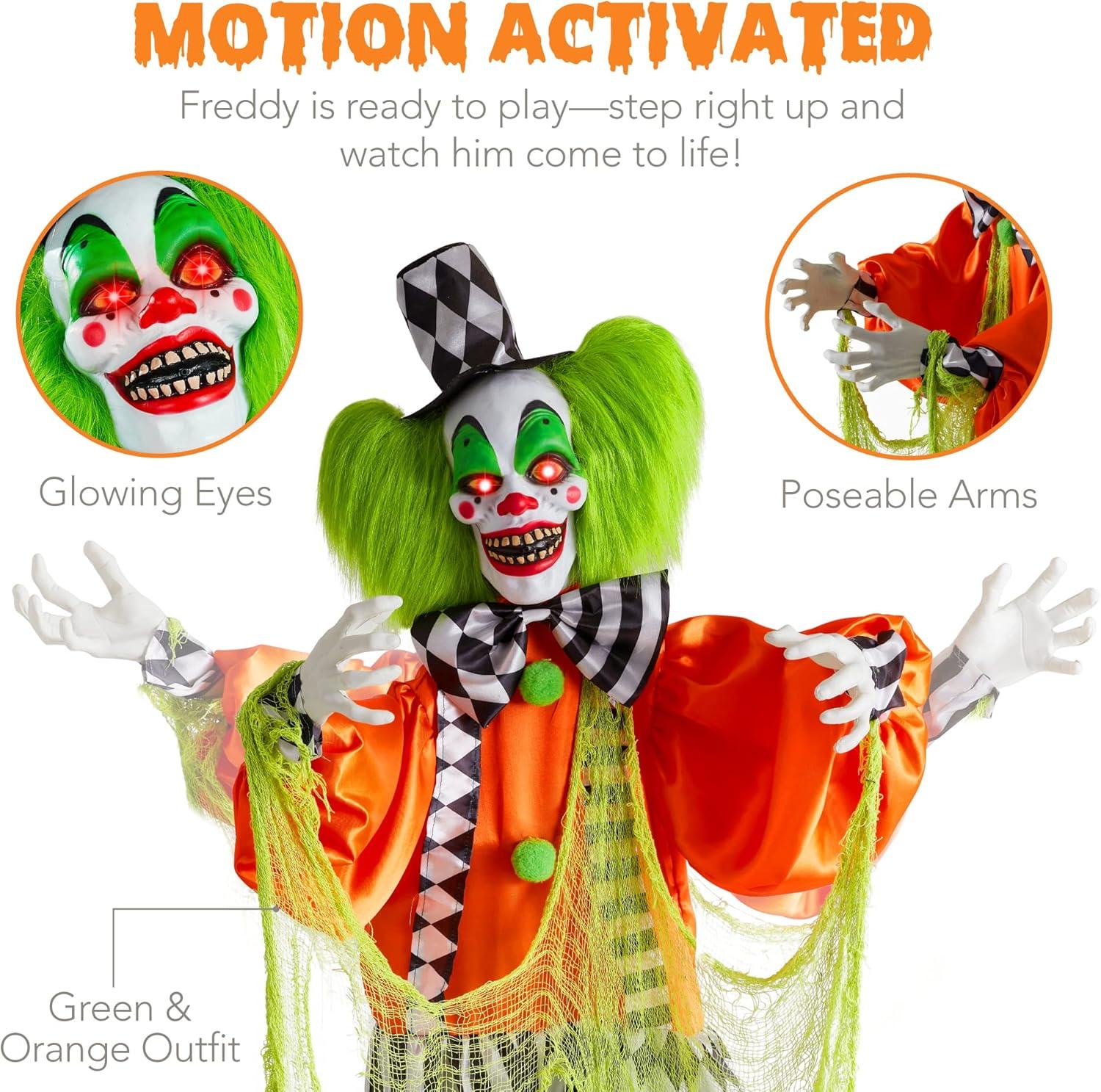 Best Choice Products Funhouse Freddy The Motion Activated Animatronic Killer Clown Halloween Prop w/ Pre-Recorded Lines