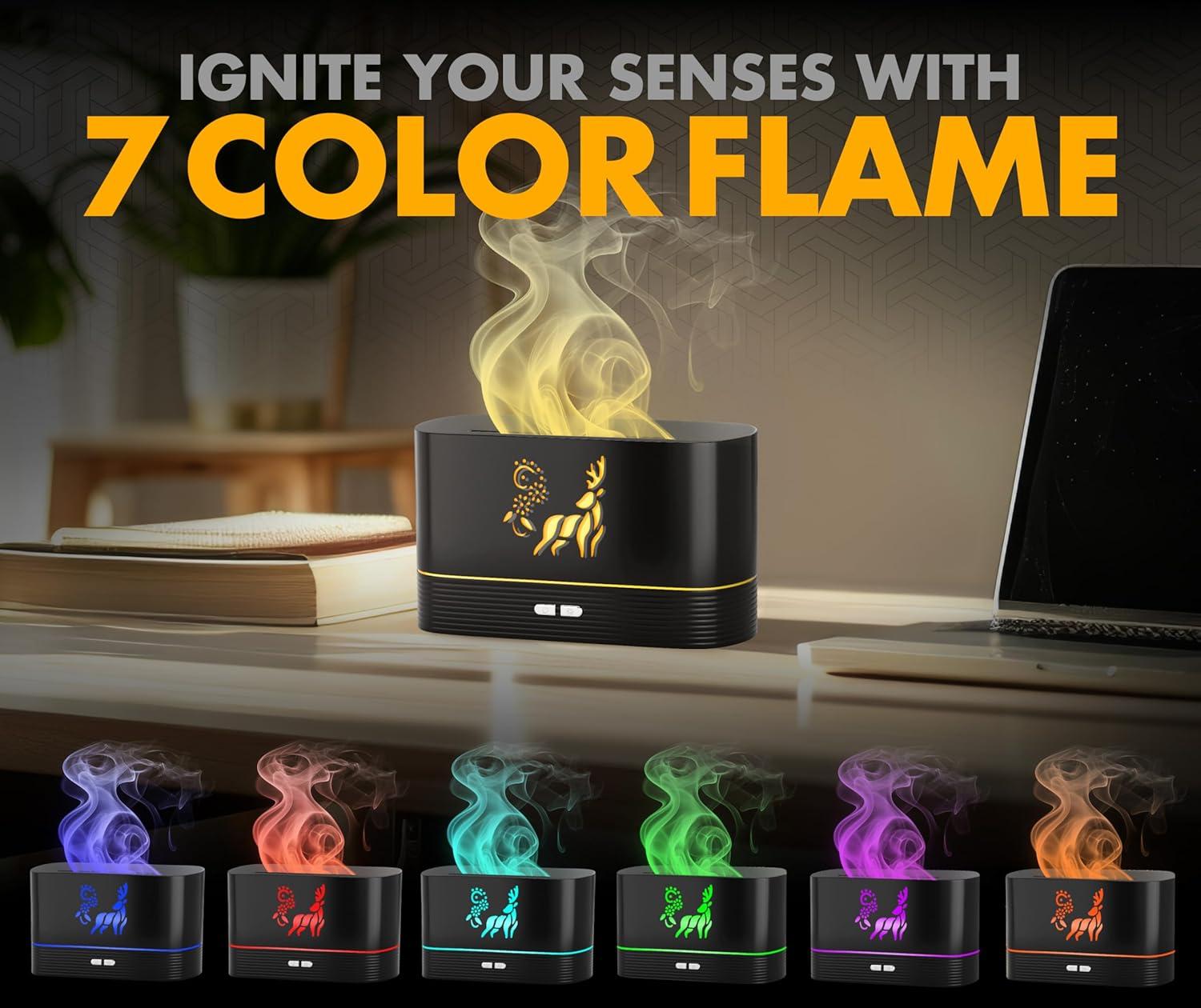 NABSAK 7 Colors Flame Diffuser Humidifier, Quiet Remotely Controlled – Black
