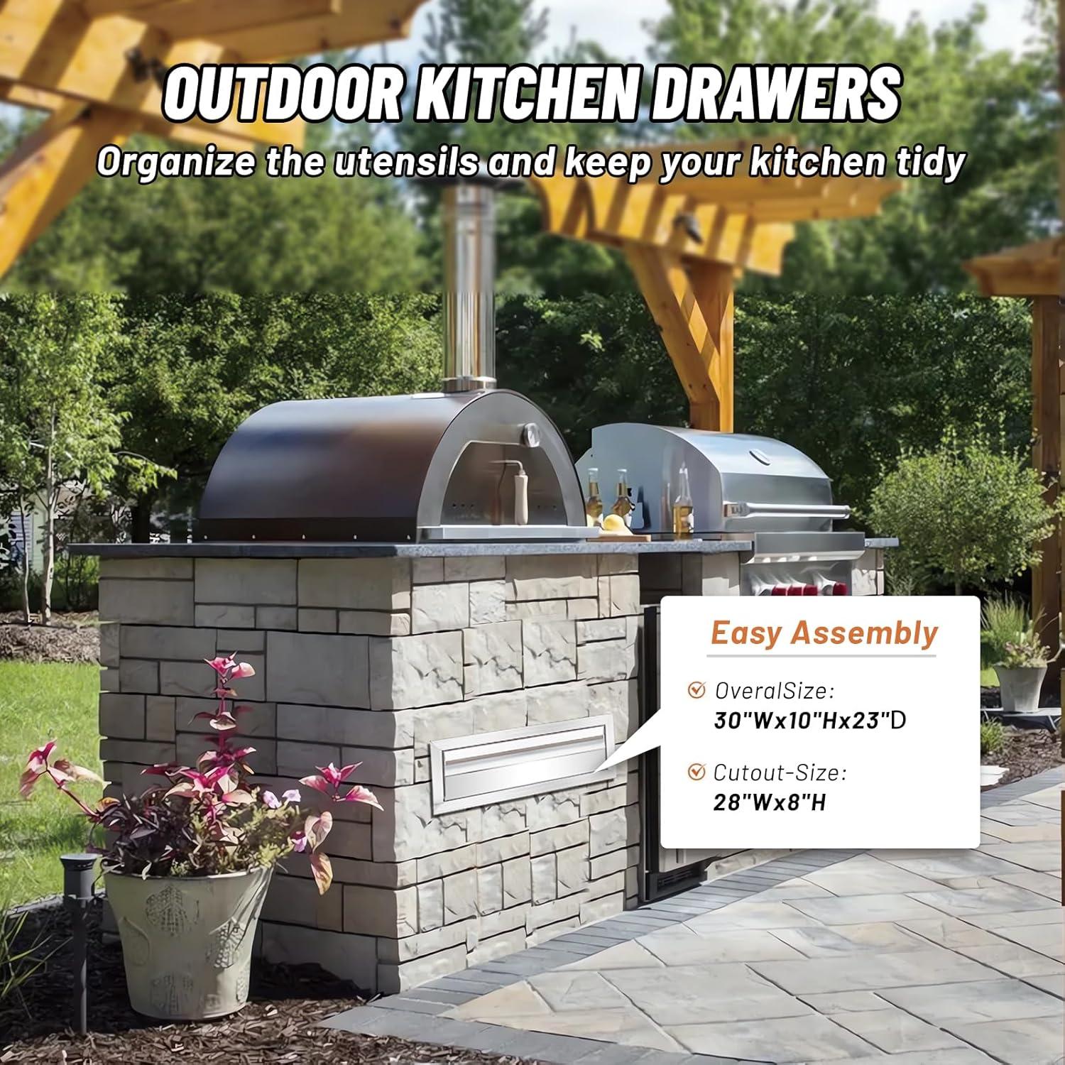 WhizMax Outdoor Kitchen Cabinets with Venting Panel,30x23x10inch,Stainless Steel Drawer Cabinet with Handle for Kitchens or BBQ Patio Grill Station