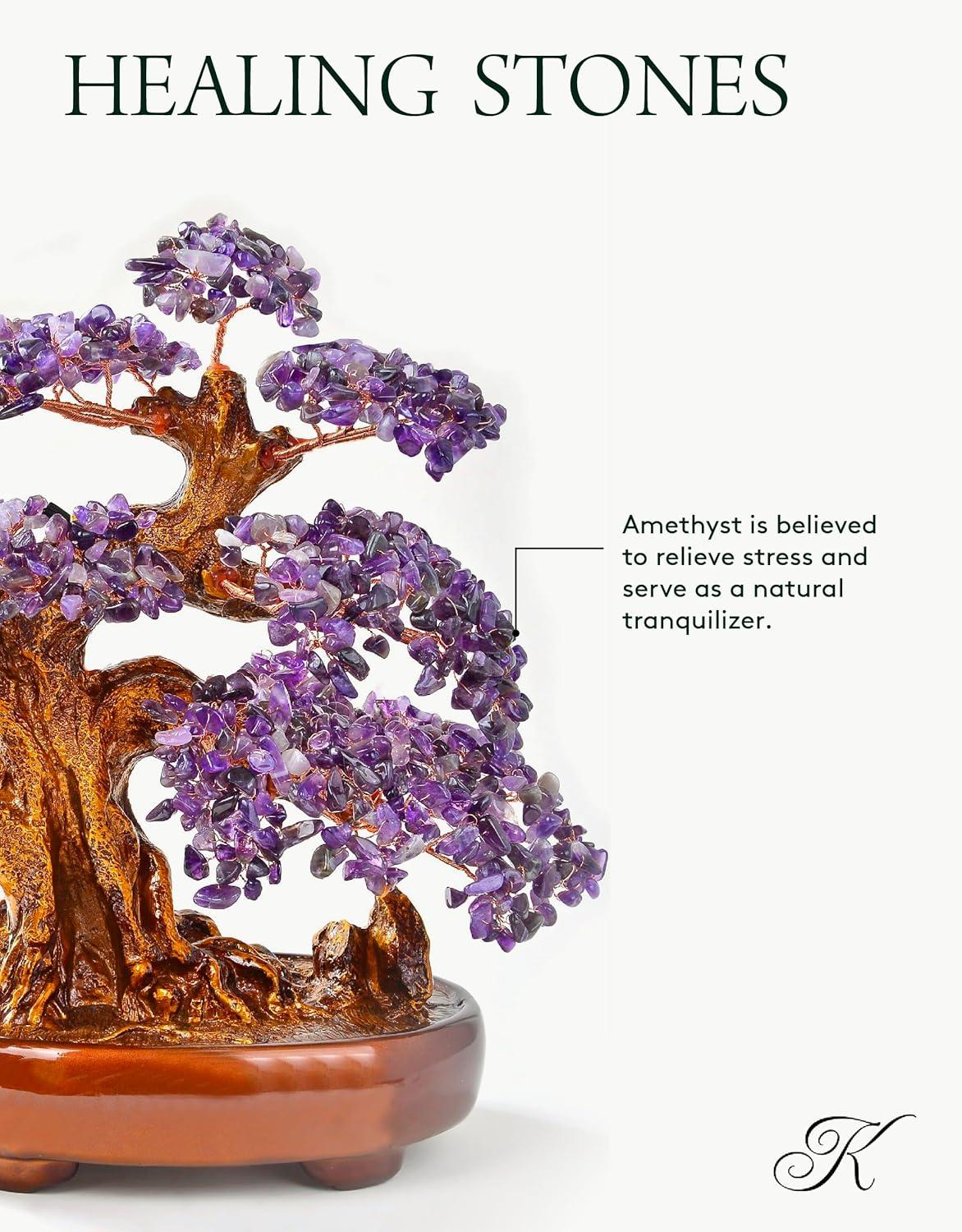 KALIFANO Natural Tree of Life Gemstones (1,251 Count) - Bonsai Feng Shui Chakra Crystal Money Tree for Healing and Luck - 14"