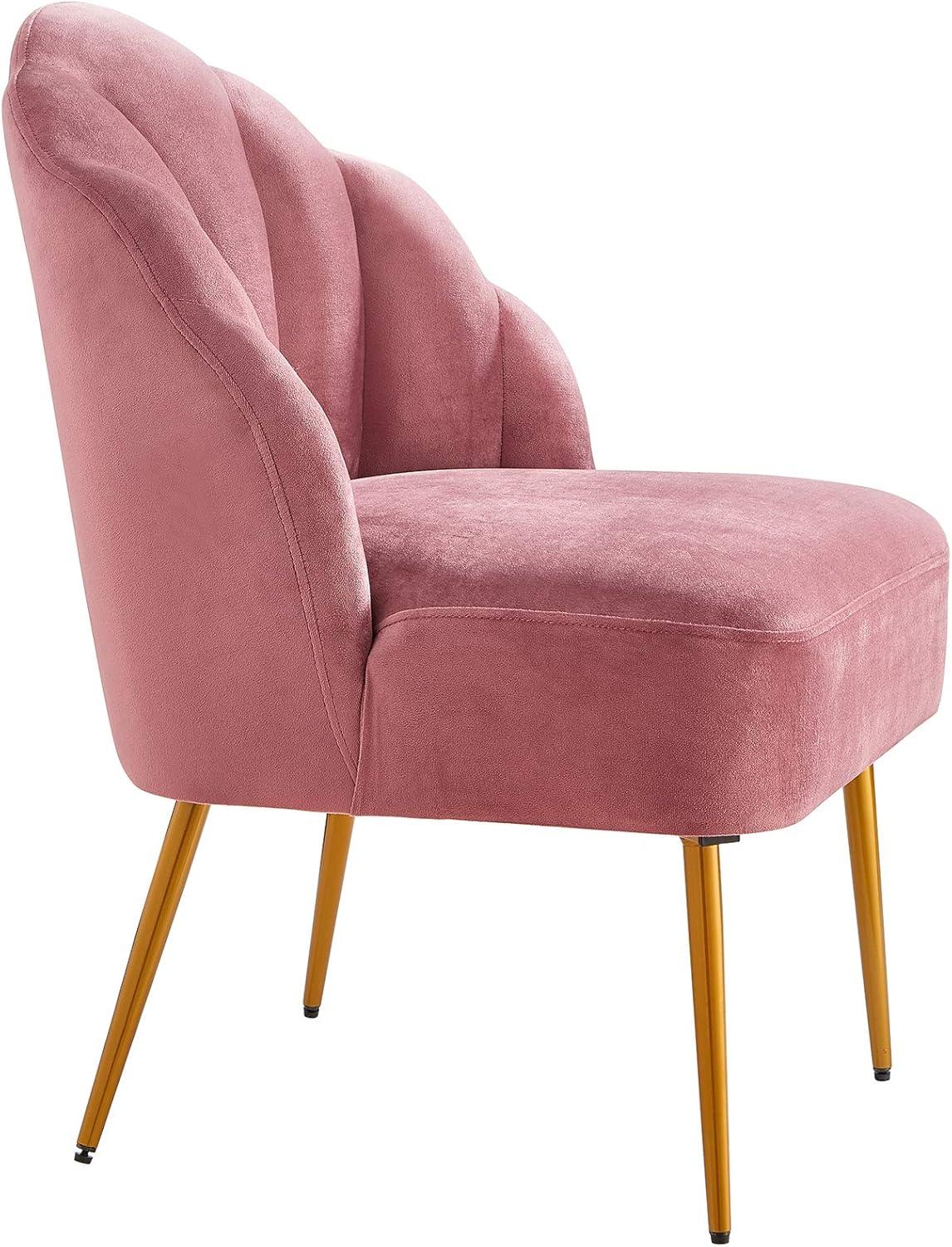 Rose Velvet Shell Back Accent Chair with Golden Metal Legs