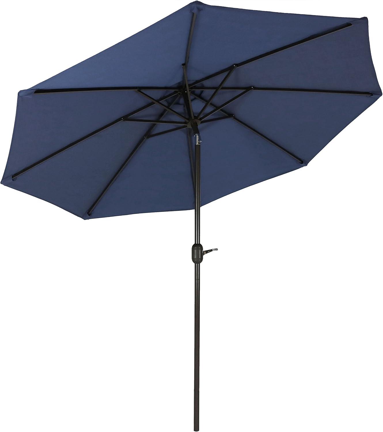 Sunnydaze Outdoor Aluminum Patio Umbrella with Fade-Resistant Canopy and Auto Tilt and Crank - 9' - Navy Blue