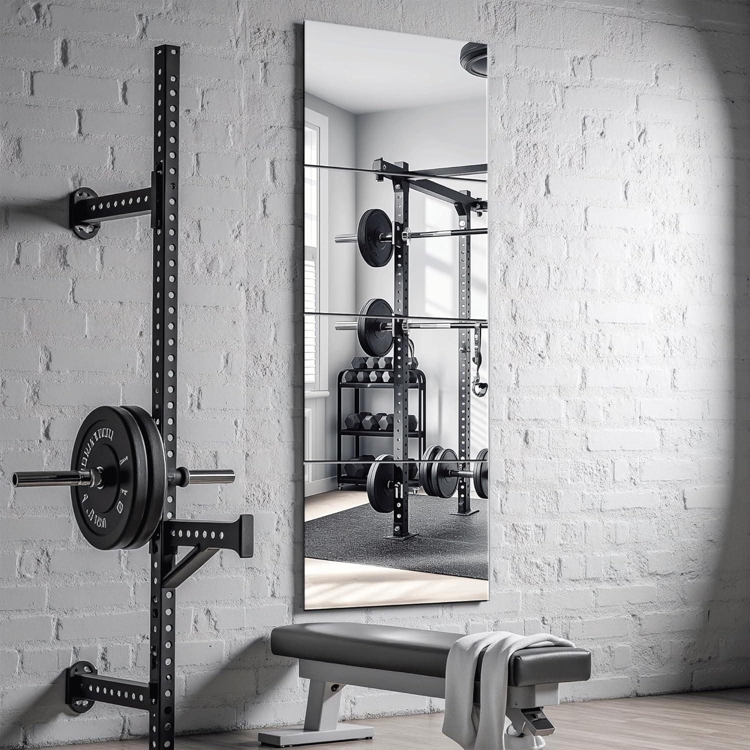 Delma Glass Full Length Wall Mirror Tiles, 14'' x 12'' 4PCS, Frameless Body Tiles for Bedroom, Mounted Home Gym, Door