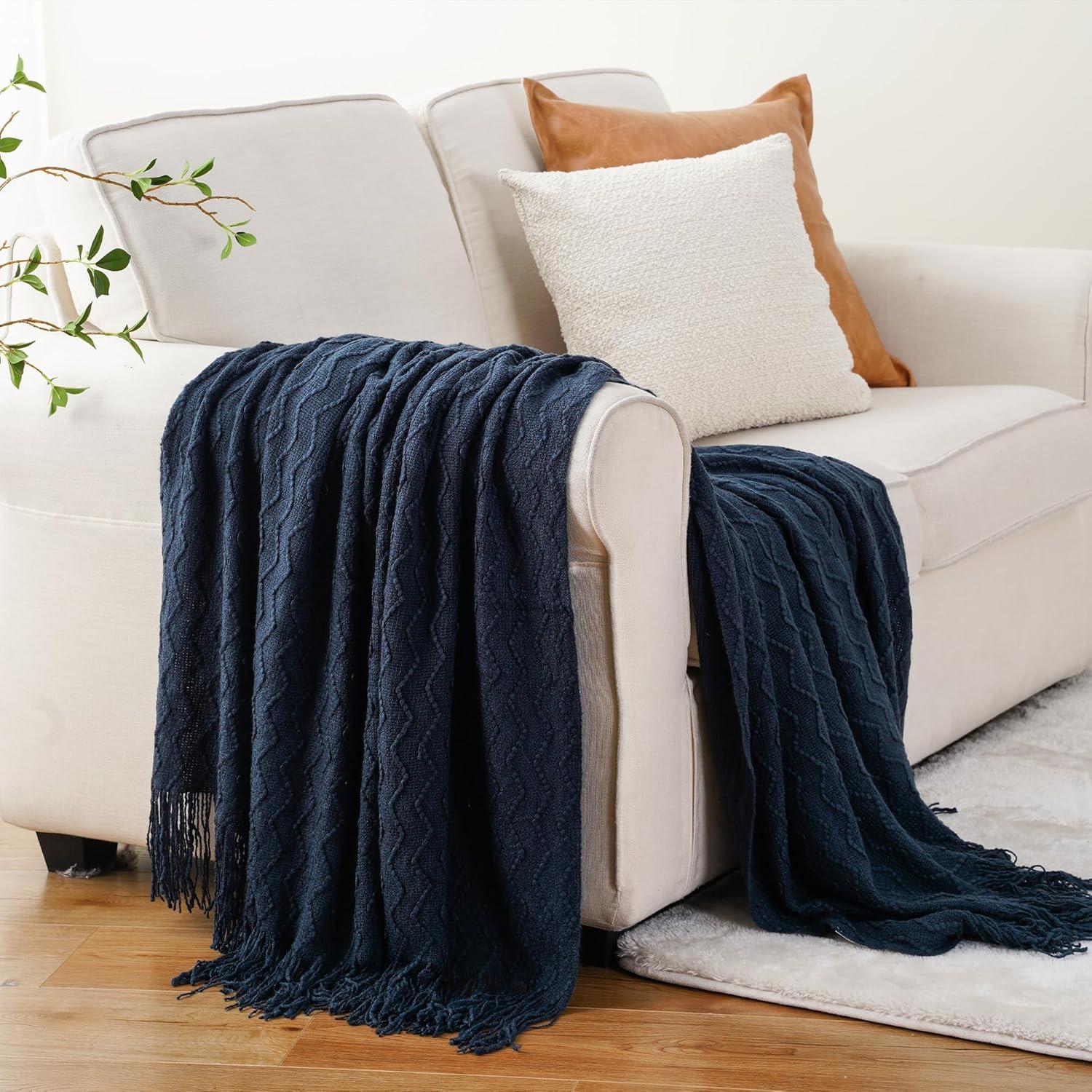 Battilo Home Throw Blanket for Couch, Textured Soft Throw Blankets, Decorative Knitted Blanket for Home Living Room Decor, 50"x60"