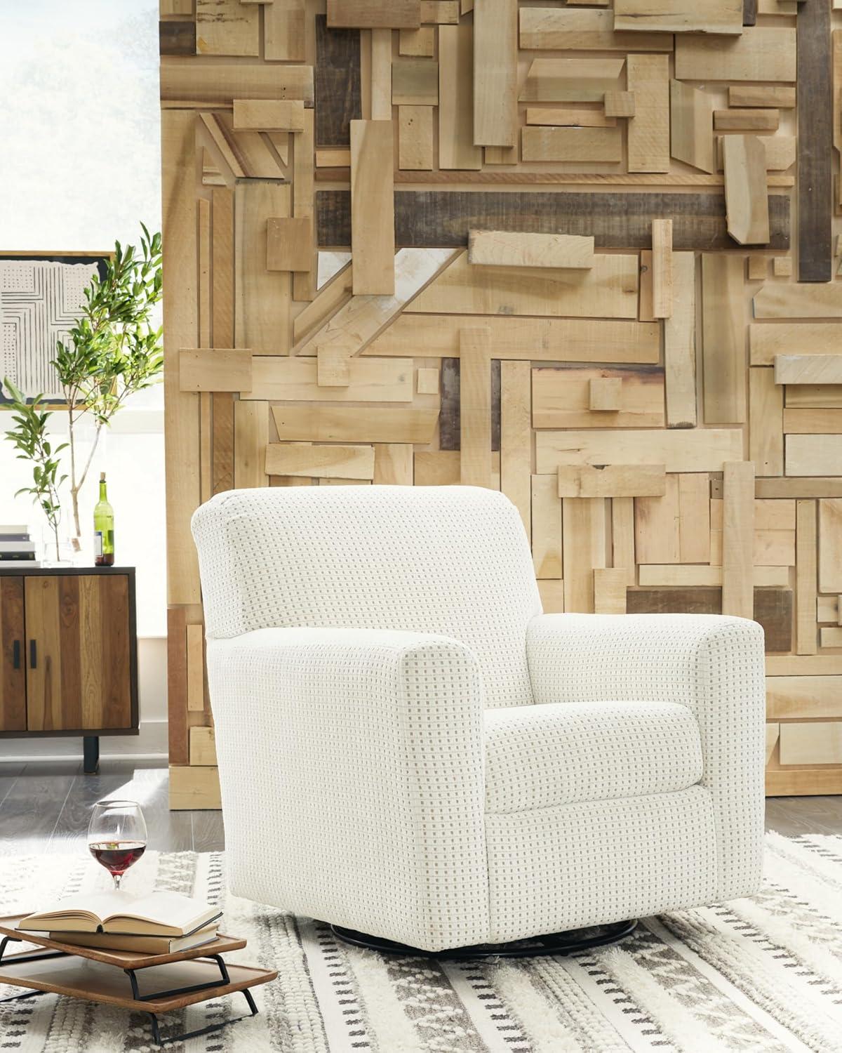 Ivory Polyester Swivel Glider Accent Chair