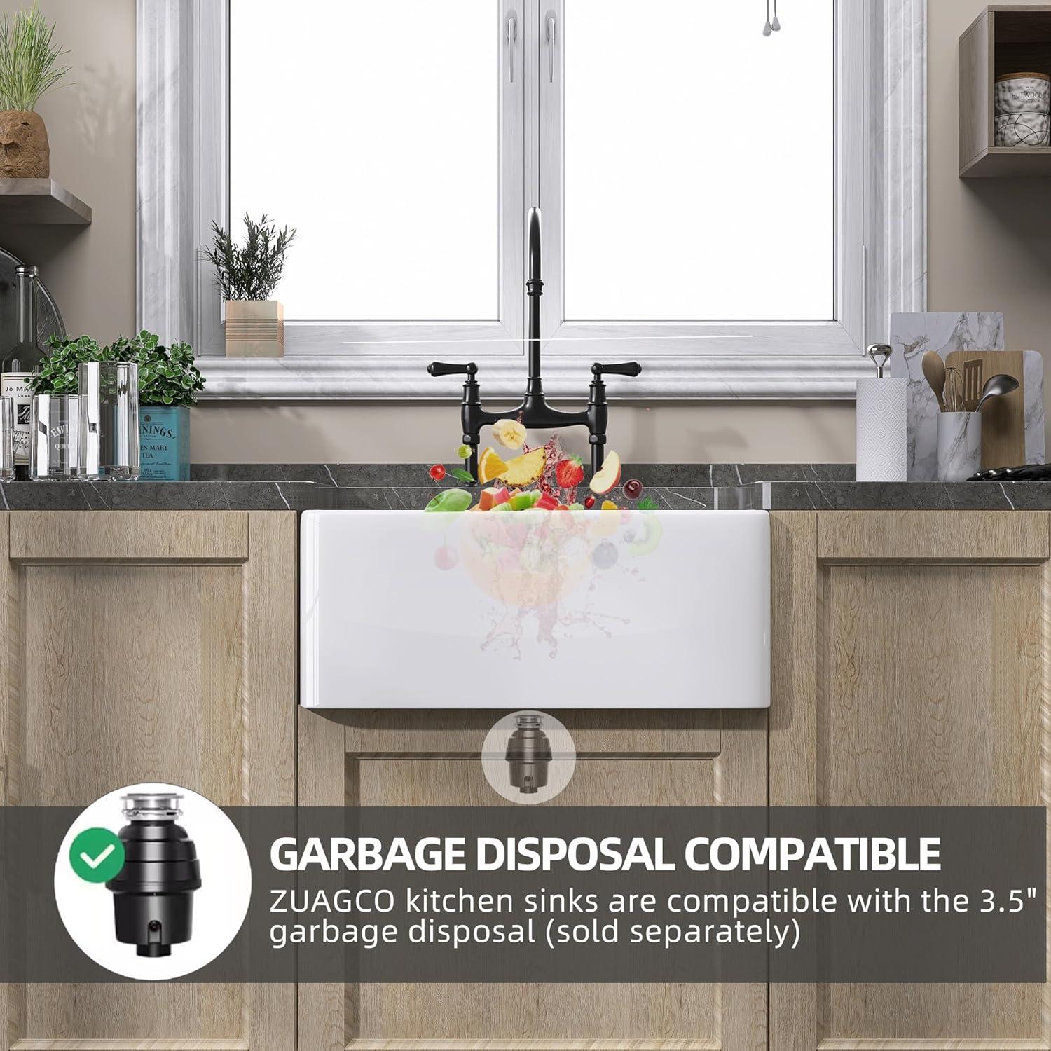 Small Farmhouse Sink 24 X18 White Fireclay Undermount Kitchen Sinks Deep Single Bowl Drop in Modern Apron Front Farm Sink For Kitchen with Protective Bottom Grid and Strainer