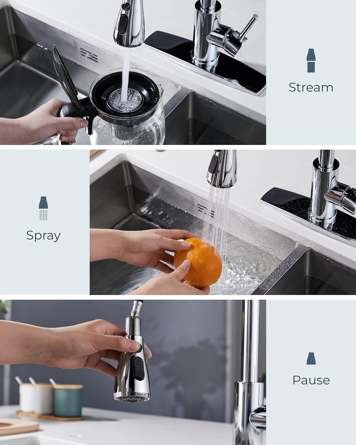 Chrome Stainless Steel Pull-Down Kitchen Faucet with Sprayer