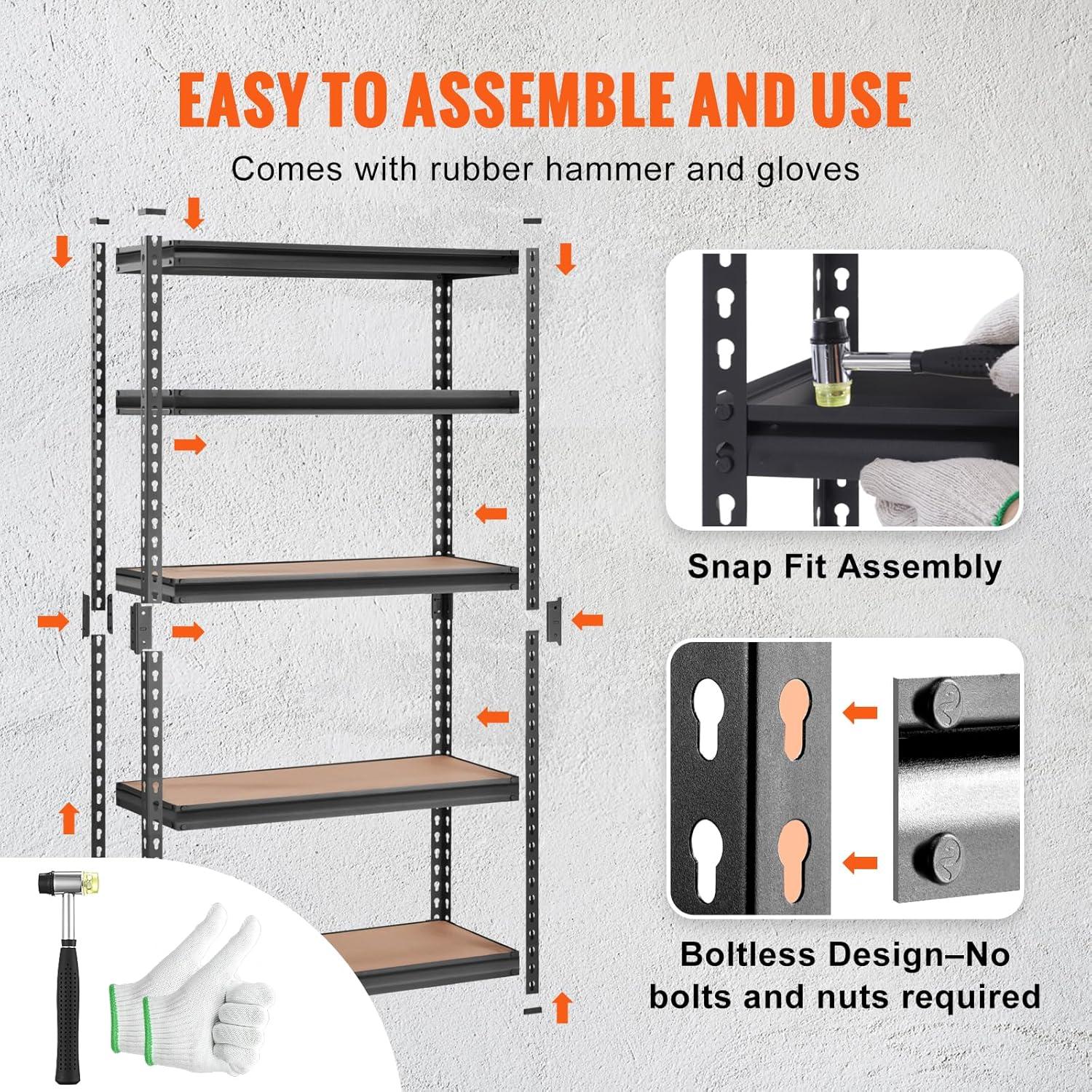 VEVOR Estantería de Almacenamiento Estantes de Garaje Resistentes de 5 Niveles Ajustables con Capacidad de 2000 Libras, 30" de Largo x 12" de Ancho x 60" de Alto