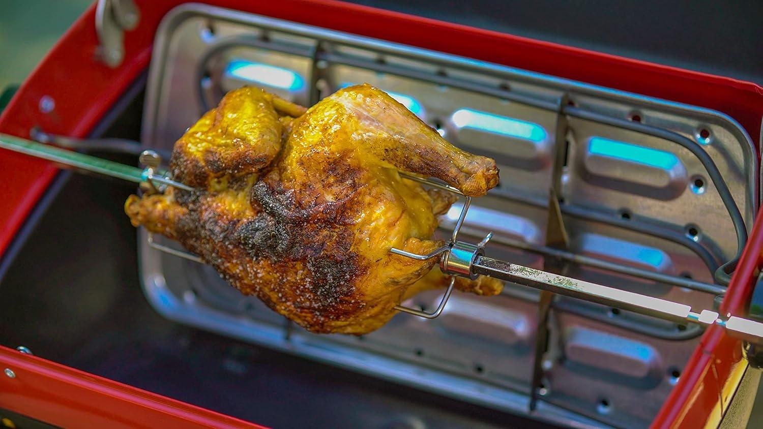 Americana Black and Red Electric Rotisserie Tabletop Grill