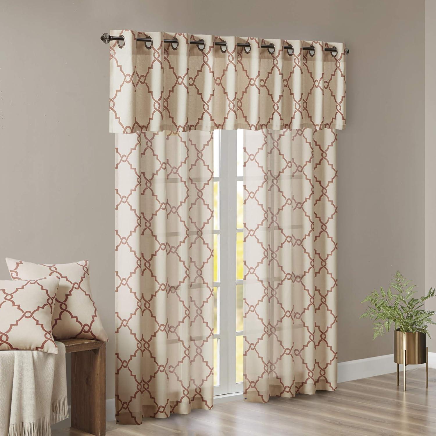 Beige and Spice Fretwork Cotton Blend Grommet Curtain Panel