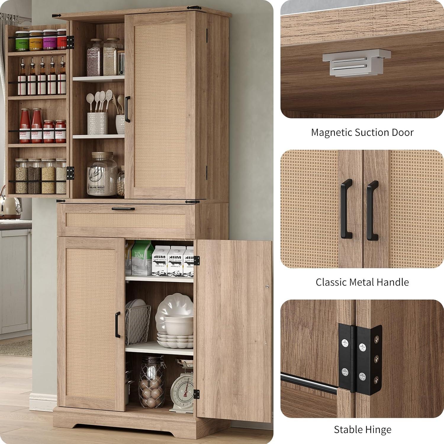 72'' Kitchen Storage Pantry Cabinet, Tall Deajah With 8 Door Shelves, 2 Cabinets And 1 Drawer, Freestanding Cupboard For Kitchen, Dining Room, Bathroom, Laundry