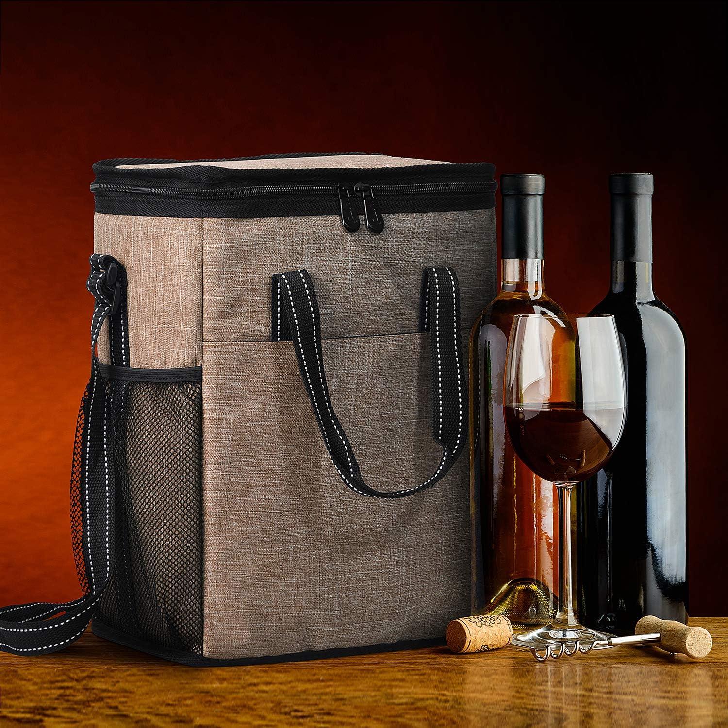 Tirrinia 6 Bottle Wine Gift Bag - Insulated & Padded Wine Cooler Tote Bag, Wine Gift Bag, Wine Lovers Essentials, Blue