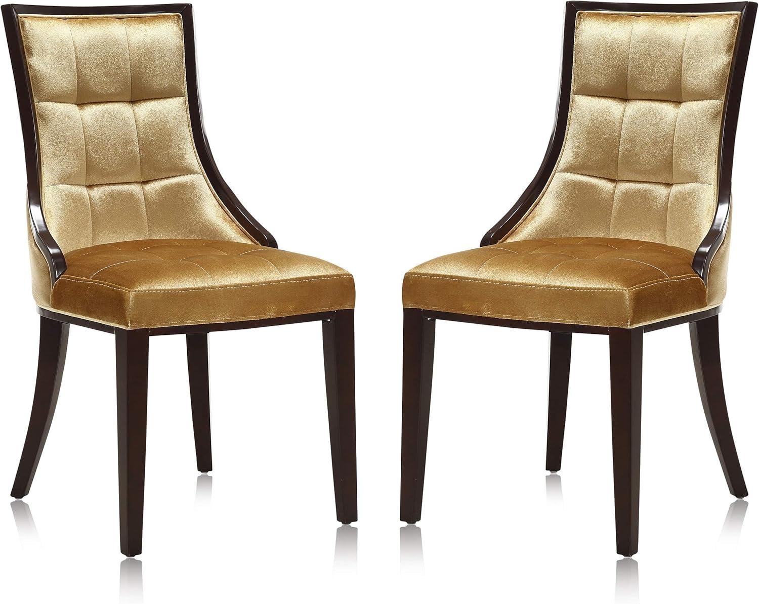 Manhattan Comfort Fifth Avenue Faux Leather Dining Chair (Set of Two) in Cream and Walnut