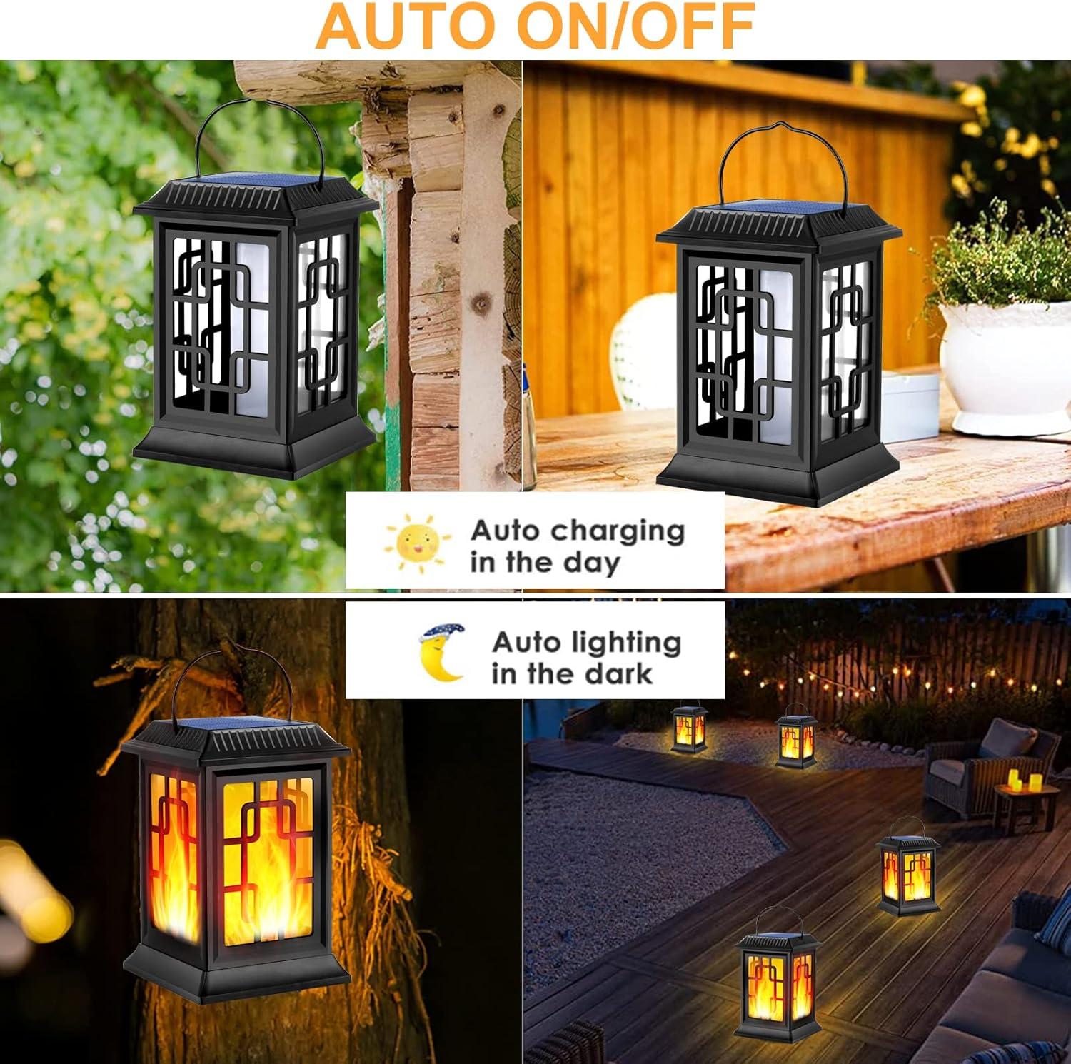 BEACHWATER POOL & SPA, LLC Solar Lanterns Outdoor, Waterproof Hanging Solar Lanterns, Garden Lanterns Solar Powered Flame Lights LED Lanterns Lights For Patio Pathway Deck Yard (2 Pack)