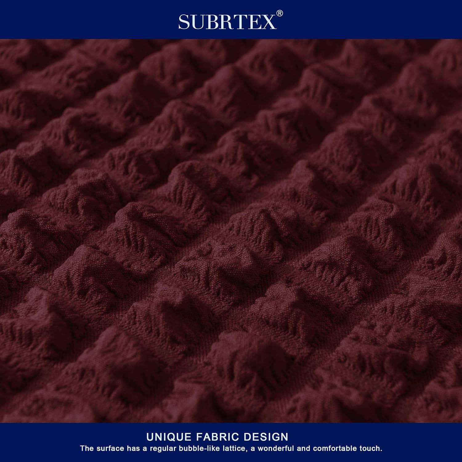 SUBRTEX 1 Piece Seersucker Sofa Slipcover with Skirt Universal Stretch Sofa Couch Slipcover Easy Fitted Chair Furniture Protector(1 Seater,Wine)