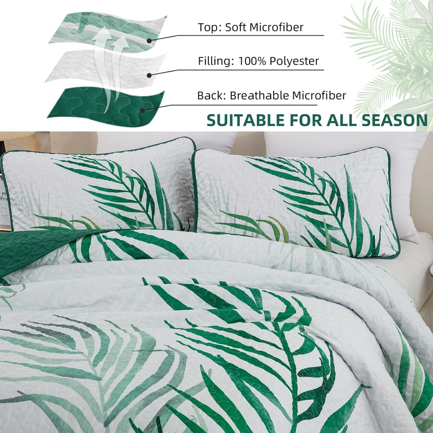 Ambesonne Ambesonne Palm Leaf Bedspread Set Forest Leaves Frame Hunter Green