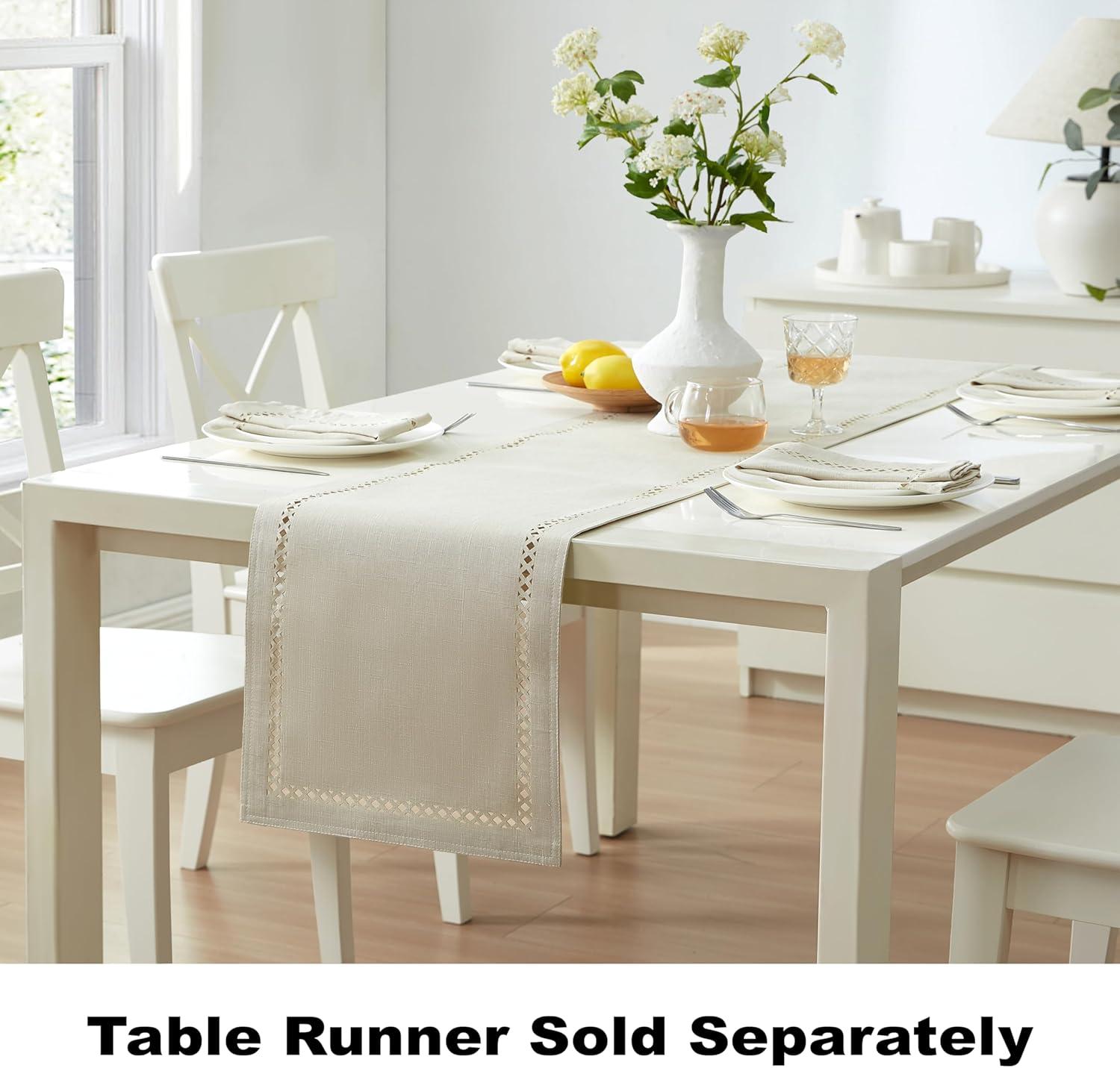 Newbridge Provence Lattice Cutwork Solid Color Textured Fabric Table Runner, 70 Inch Long, Ivory