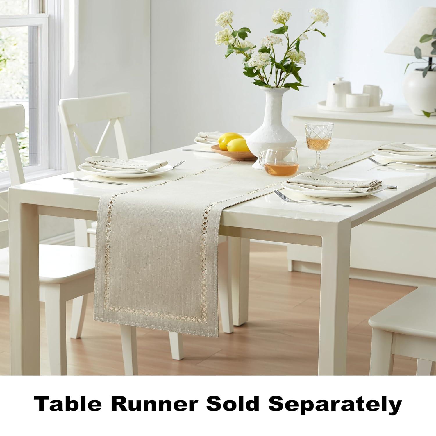 Newbridge Provence Lattice Cutwork Solid Color Textured Fabric Table Runner, 70 Inch Long, Ivory