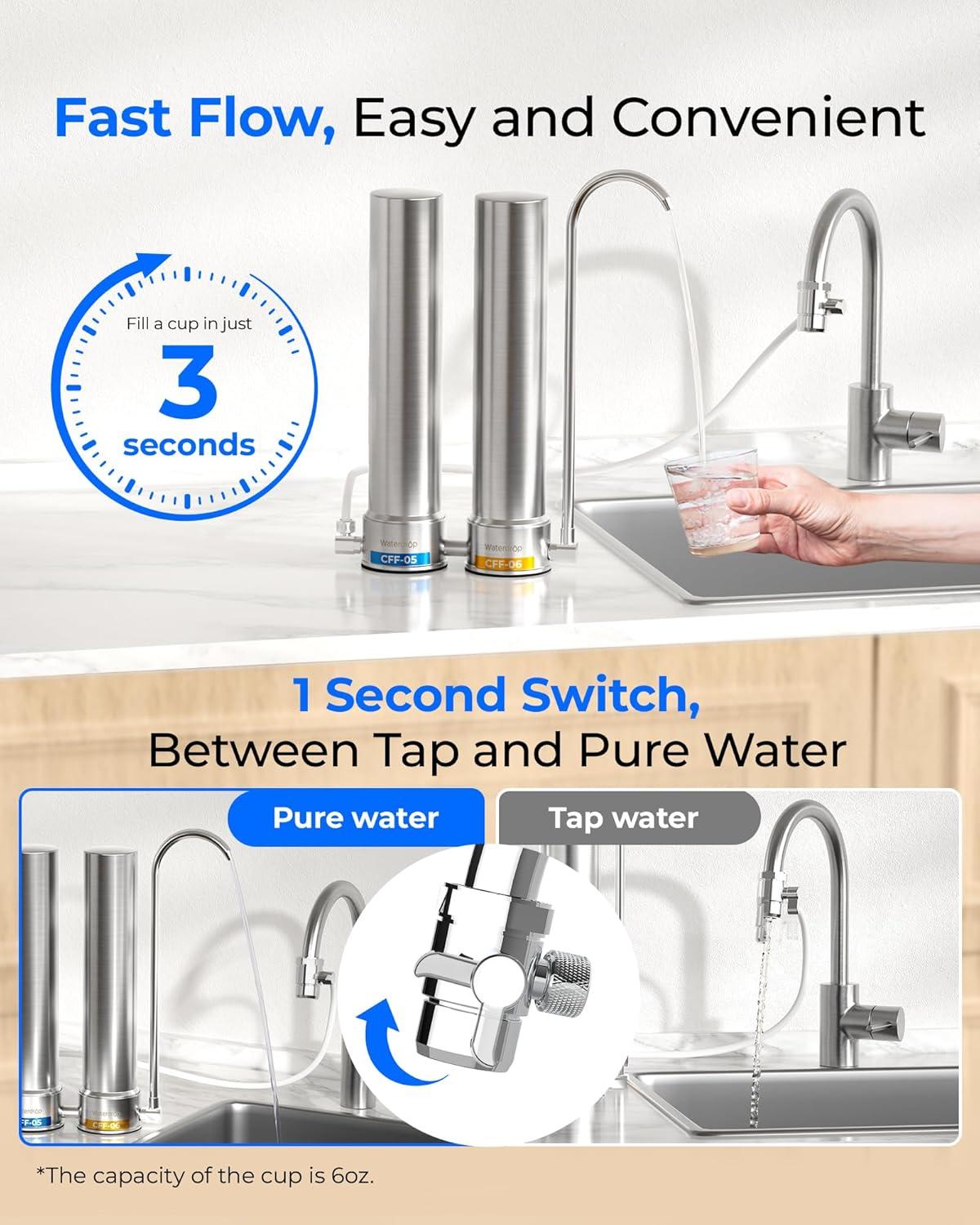 Stainless Steel Countertop Filter System, Faucet Water Filter