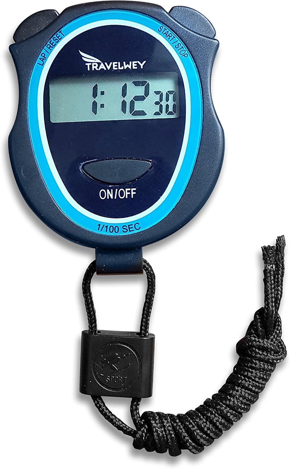 Black Digital Stopwatch with Clear Display and AAA Batteries