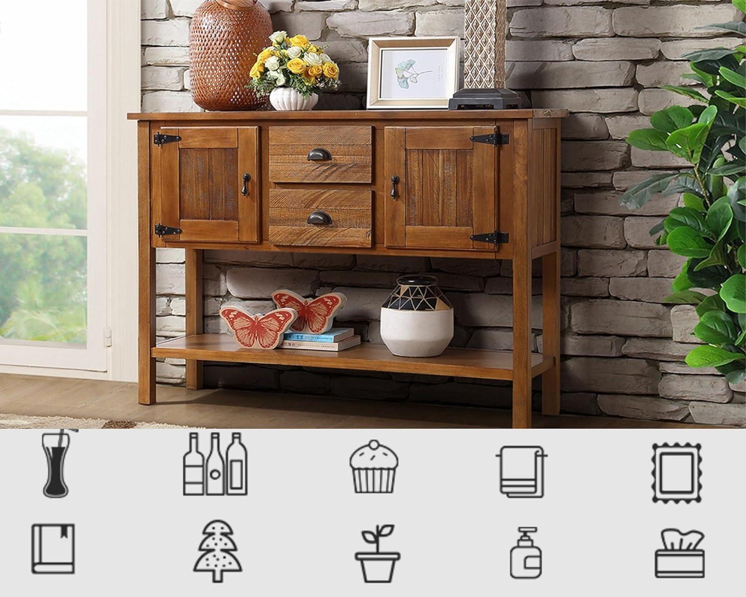 48'' Brown Solid Pine Wood Sideboard Console Table with Storage