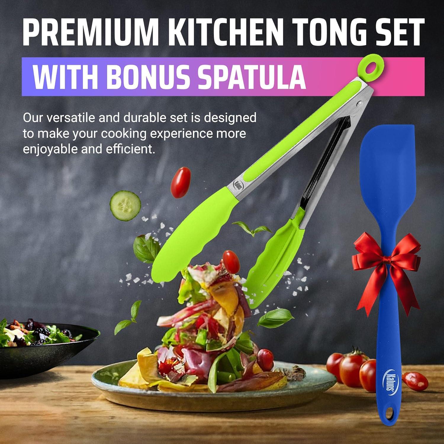 Stainless Steel Kitchen Tongs Set with Silicone Tips and Spatula