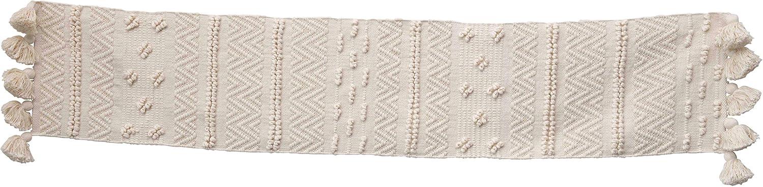 Creative Co-Op 72" Woven Cotton Textured Table Runner with Pom Poms & Tassels