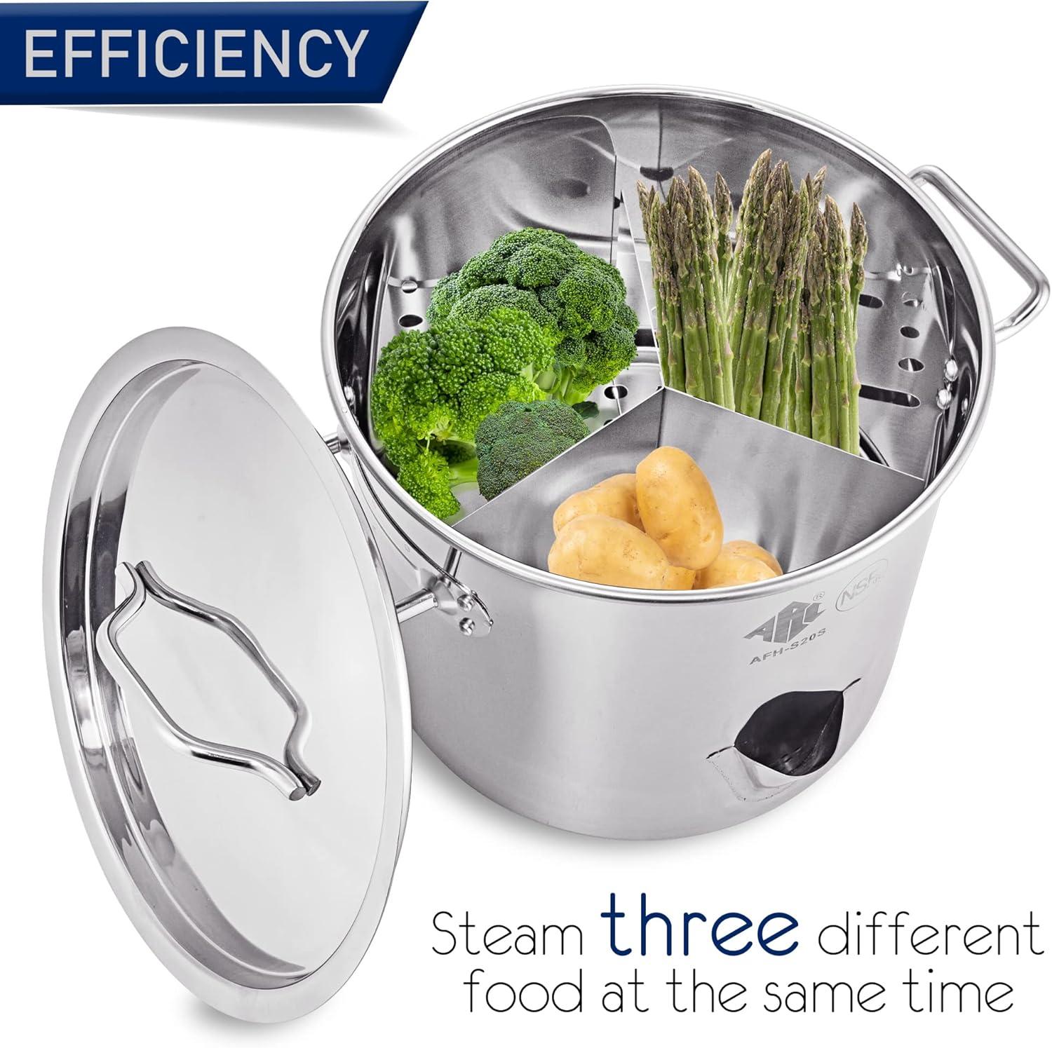 ARC Three in One 5 Gallon 20QT Stainless Steel Tamale Steamer Pot  Stock Pot with Lid & Steamer Rach