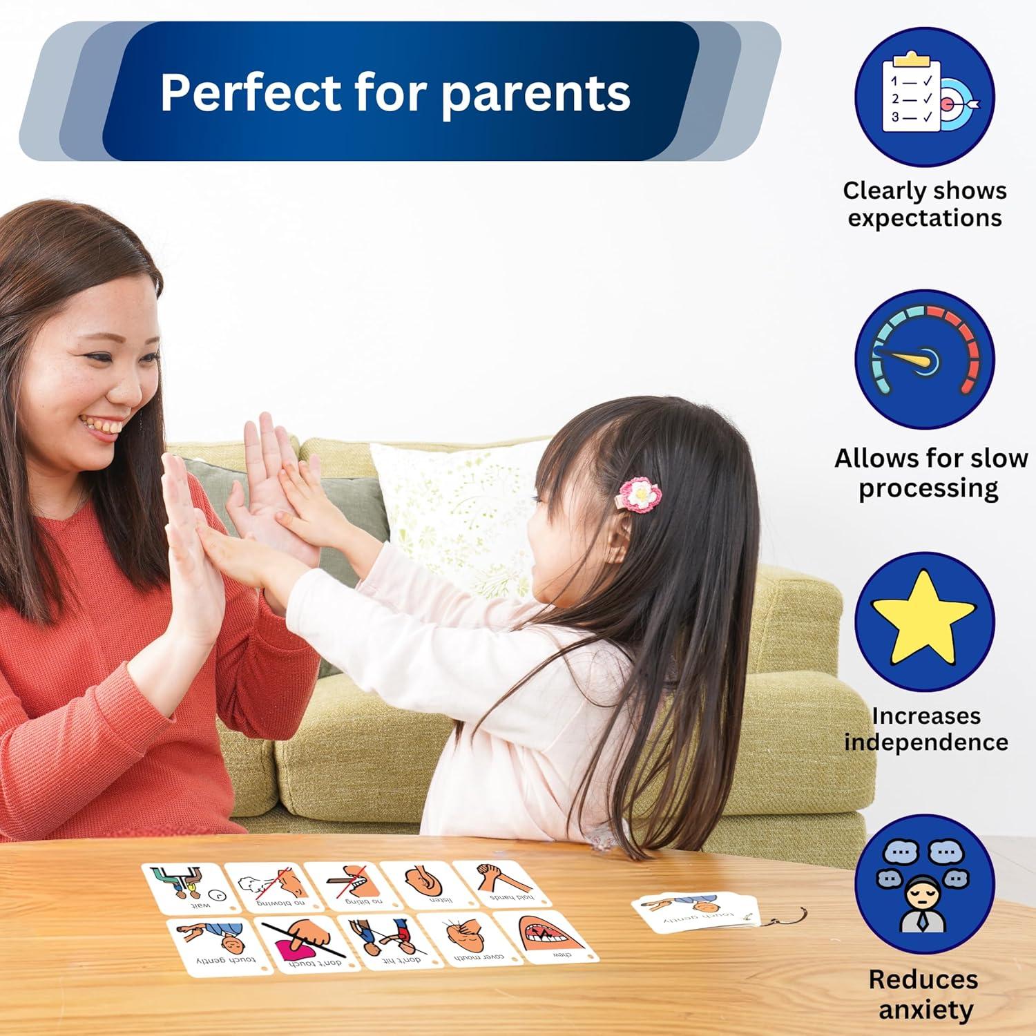 Behaviour Keyring – Visual Communication and Behaviour Management Tool Compatible with PECS Symbols and Boardmaker PCS Software (for ADHD, ASD, Autism, Kids, Children, Toddlers)