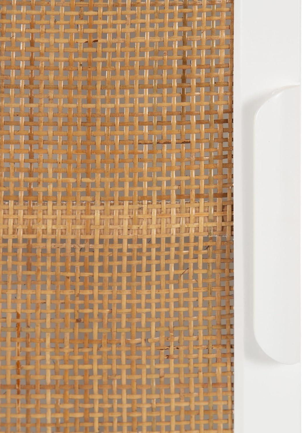 Kate and Laurel Ori Transitional Cane Wall Cabinet with Door, 15 x 7 x 24, Painted White Wood and Natural Rattan, Decorative Rattan Over the Toilet Cabinet with Three Shelves for Decor and Display