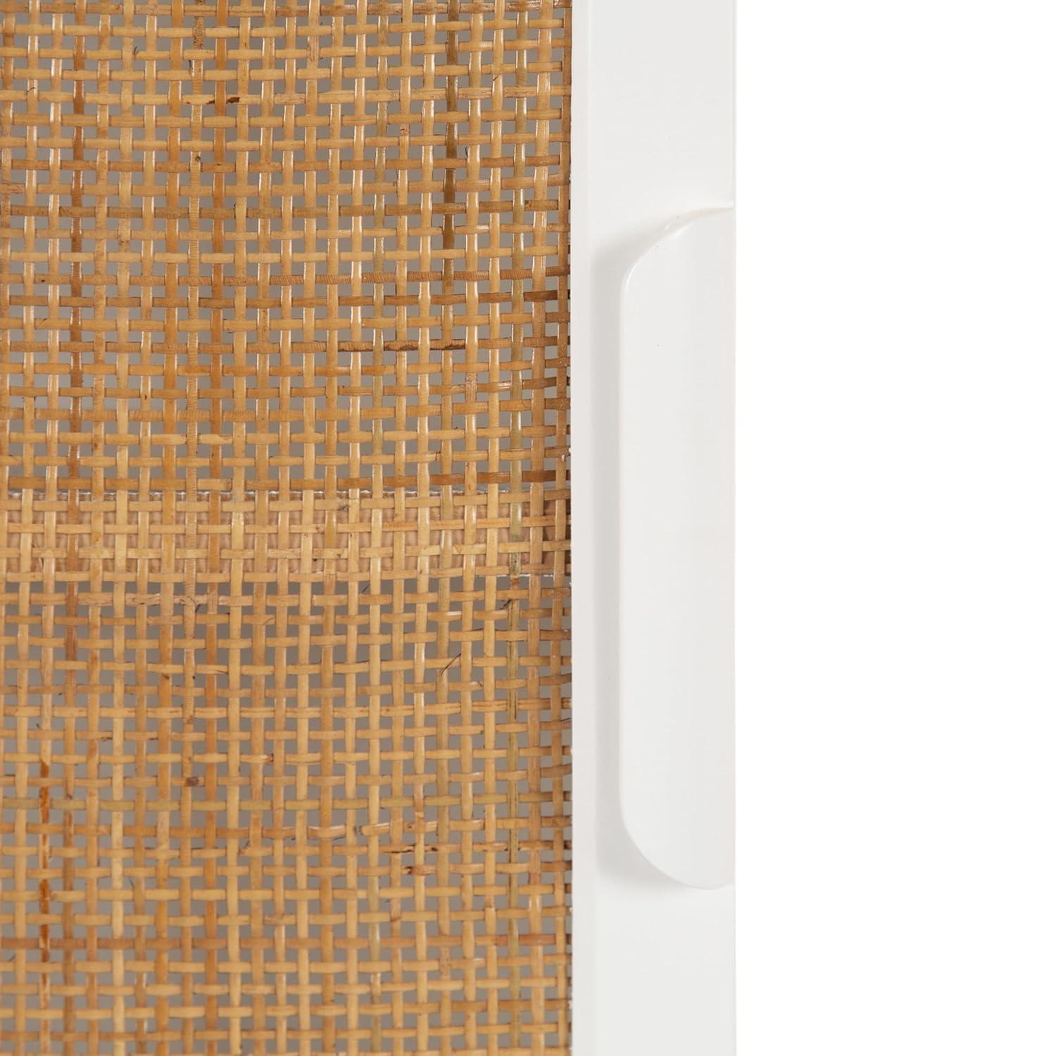 Kate and Laurel Ori Transitional Cane Wall Cabinet with Door, 15 x 7 x 24, Painted White Wood and Natural Rattan, Decorative Rattan Over the Toilet Cabinet with Three Shelves for Decor and Display