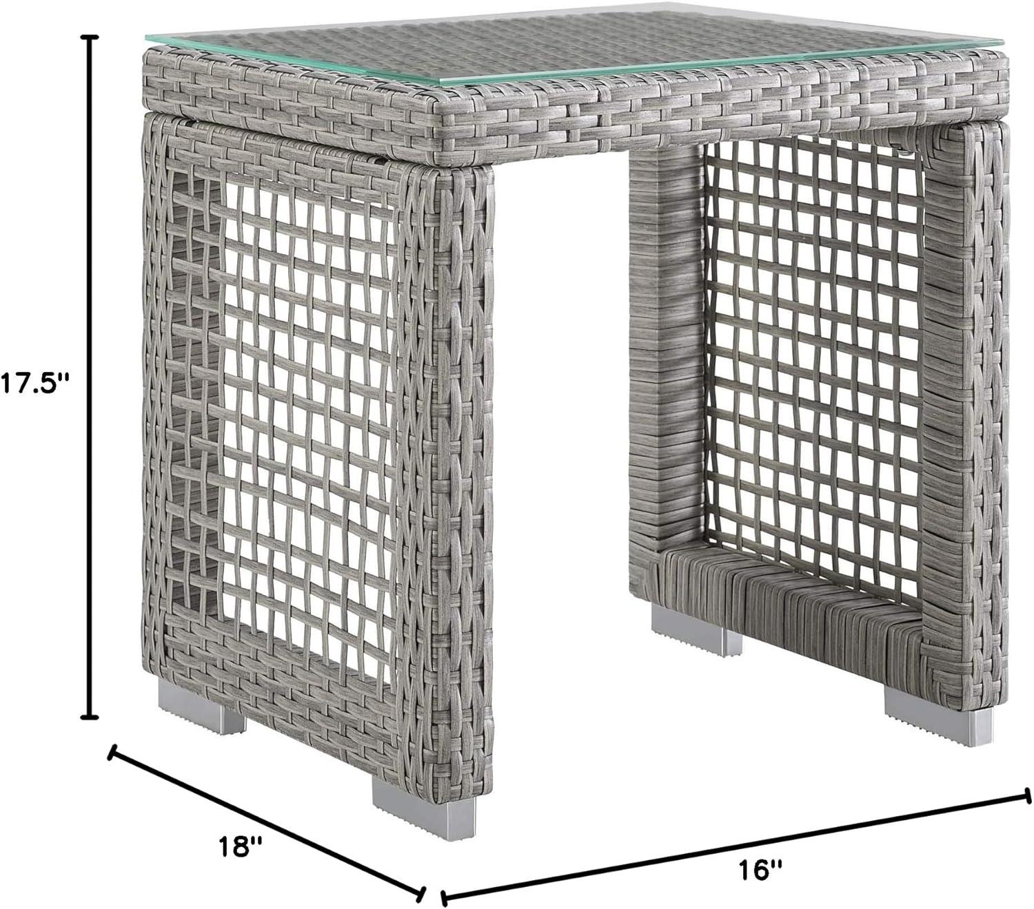 Modway Aura Outdoor Patio Wicker Rattan Side Table in Gray